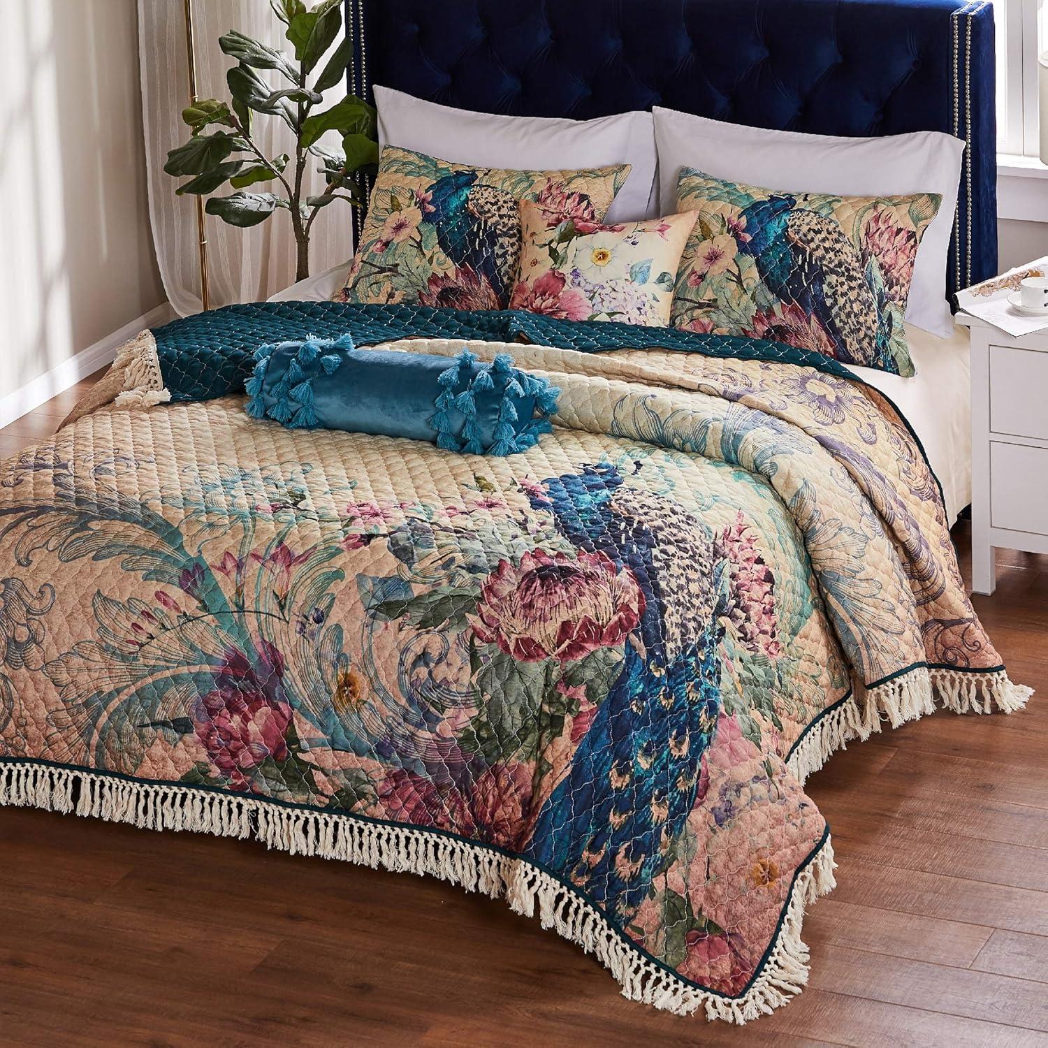 Barefoot Bungalow Eden Peacock Boho Vintage Quilt Set