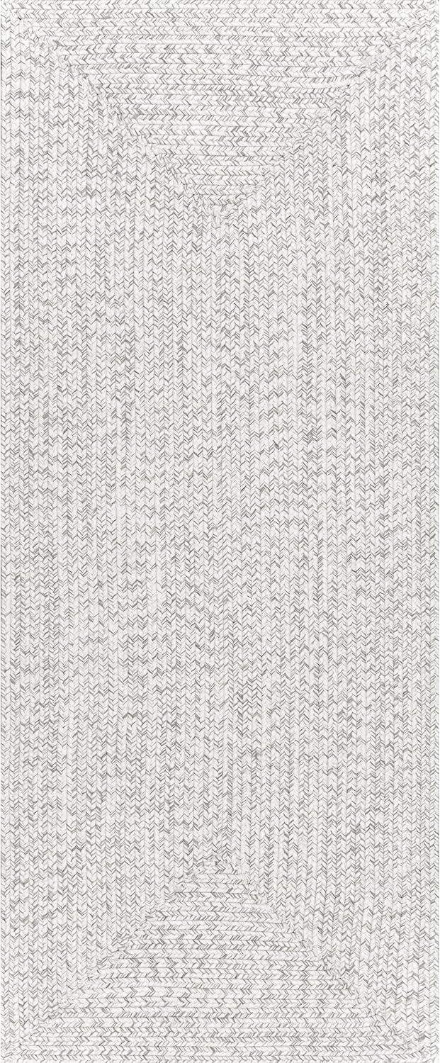 Ivory Braided Synthetic 31" Indoor/Outdoor Easy Care Runner Rug