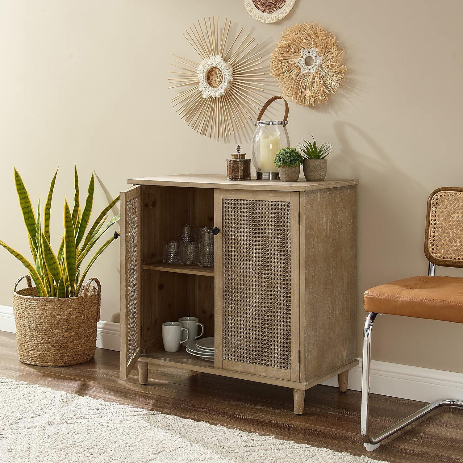 Art Leon Cane Wicker Cabinet Sideboard, Natural