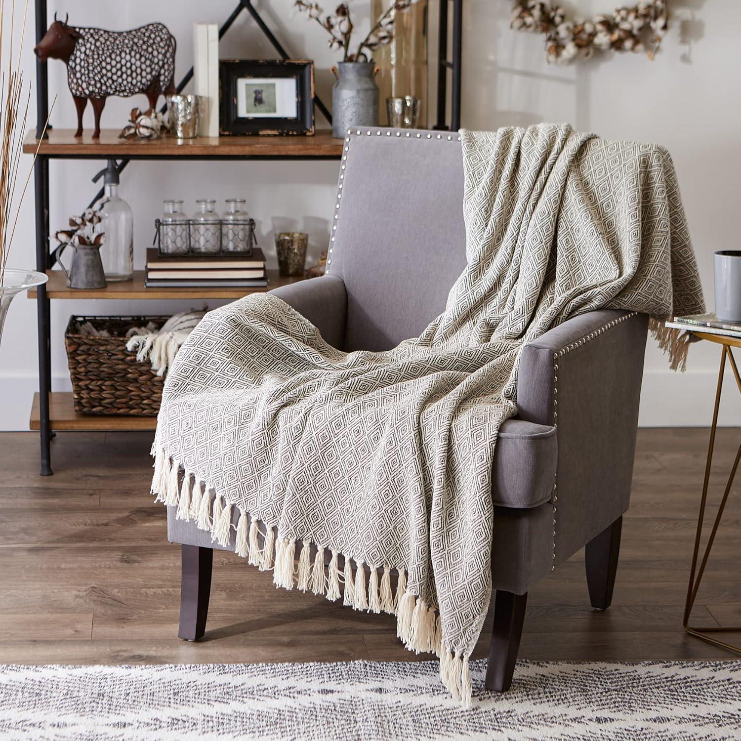 Cozy Sherpa-Cotton Blend Throw Blanket in Mineral Gray