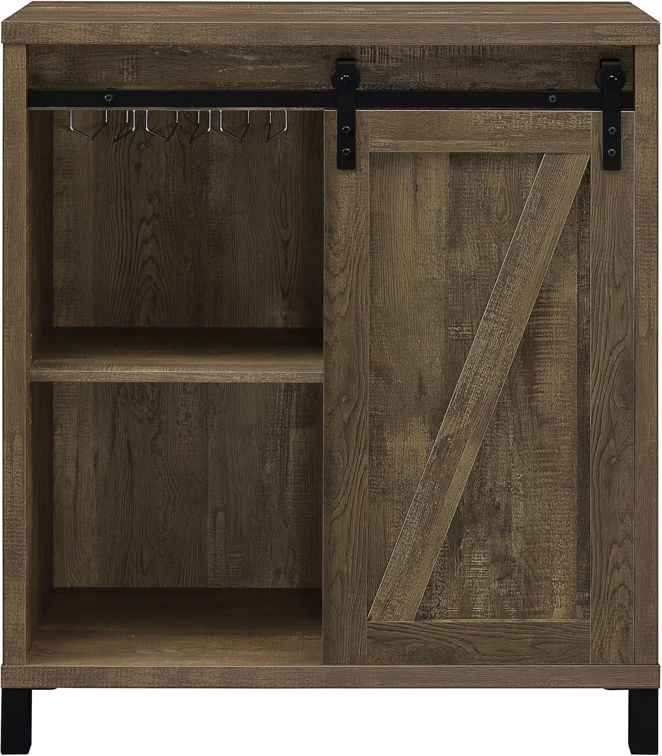 Coaster Farmhouse Wood 2-Shelf Bar Cabinet with Sliding Door in Oak