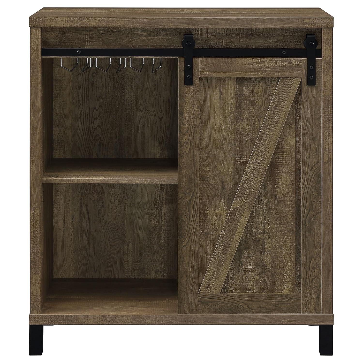 Coaster Farmhouse Wood 2-Shelf Bar Cabinet with Sliding Door in Oak