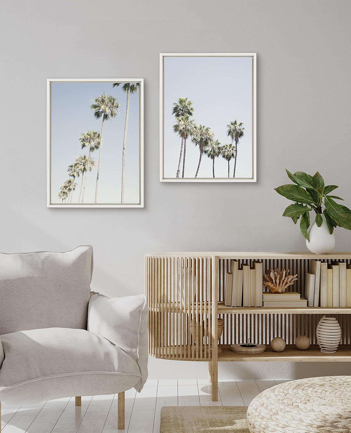 Kate and Laurel Sylvie Palm tree Row and LA Summer Framed Canvas by Caroline Mint, 2 Piece 18x24, White