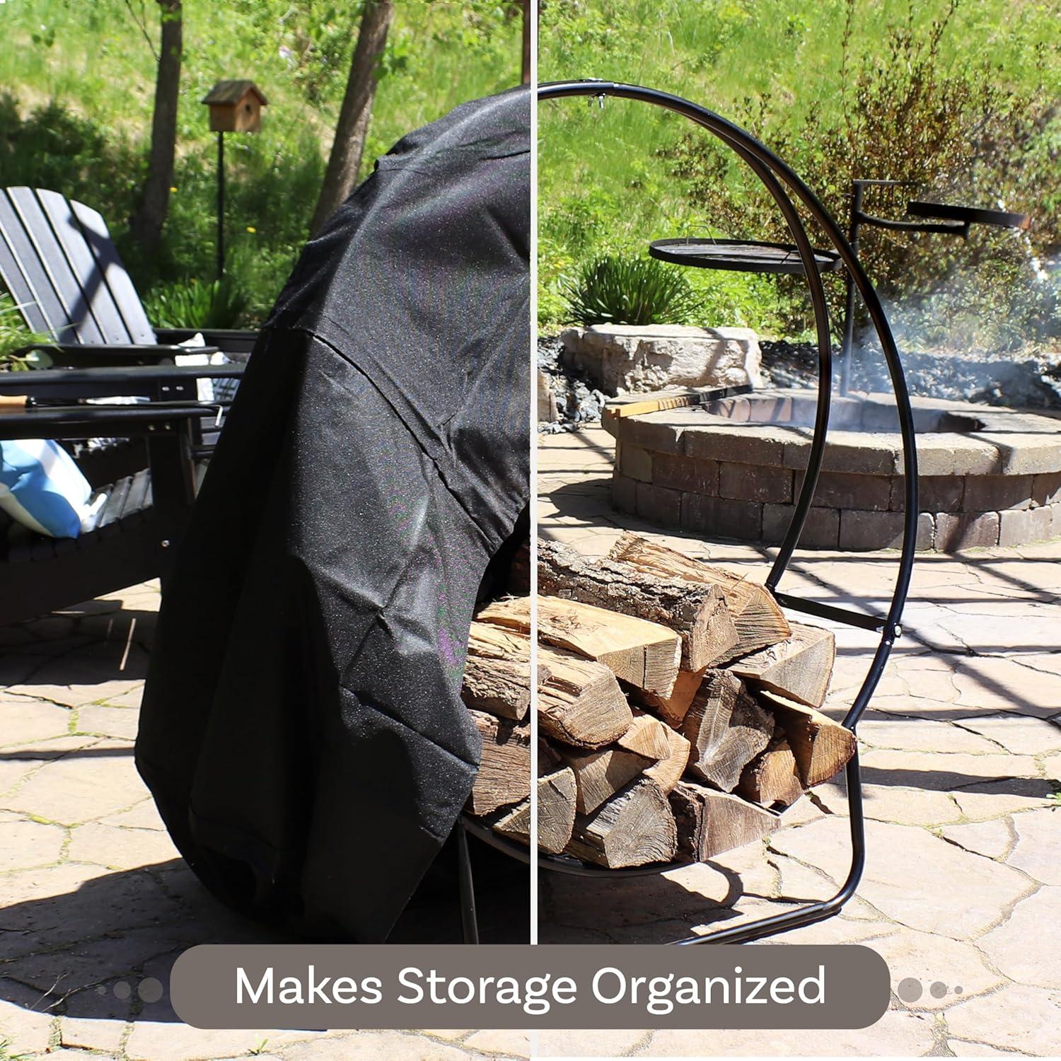Sunnydaze Outdoor Heavy-Duty Steel Firewood Log Hoop Storage Rack with Weather-Resistant PVC Log Hoop Cover - 24" - Black