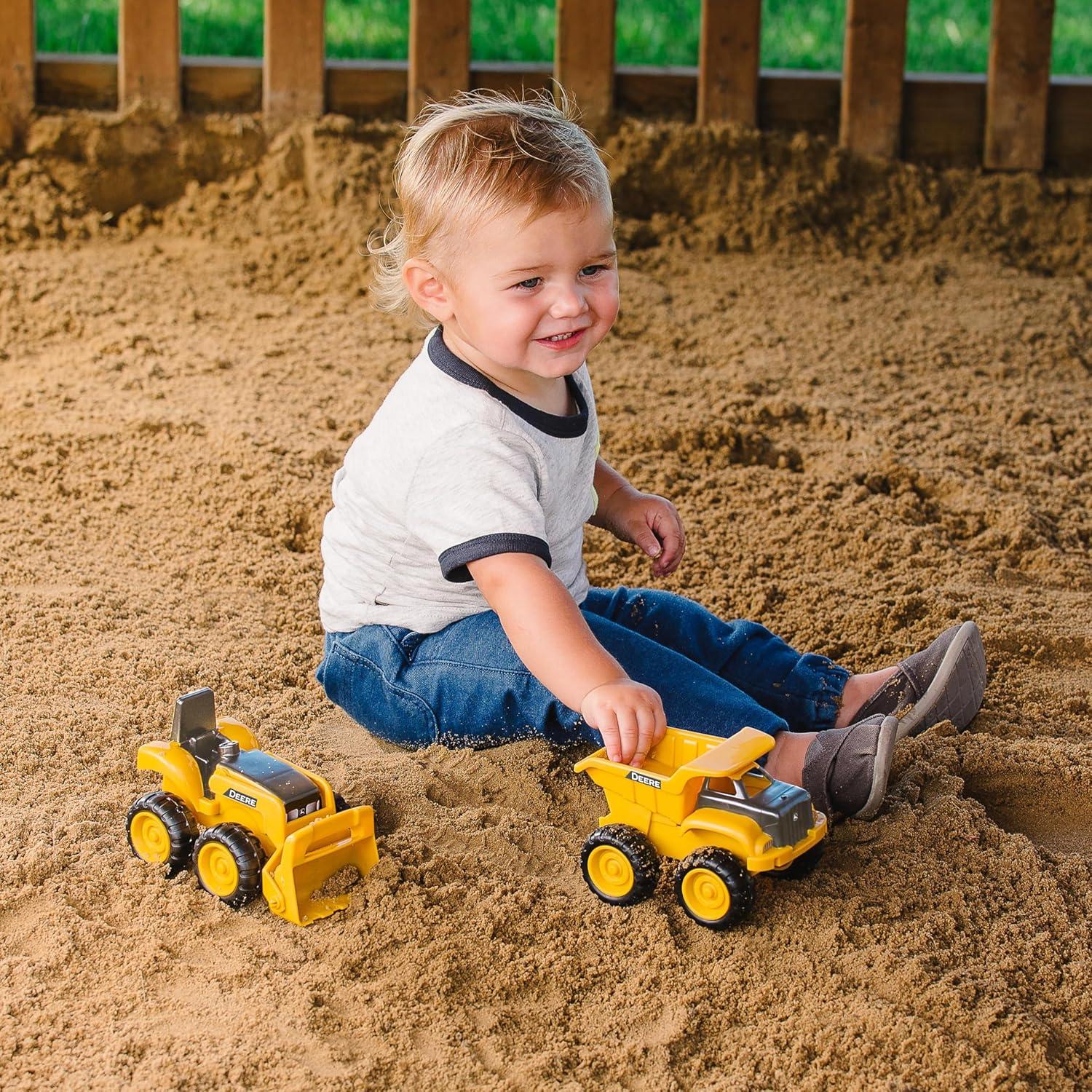 John Deere Dump Truck Toy and Toy Tractor with Loader - Sandbox Toys for Kids - Yellow - Ages 18 Months and Up - 6 Inch - 2 Count