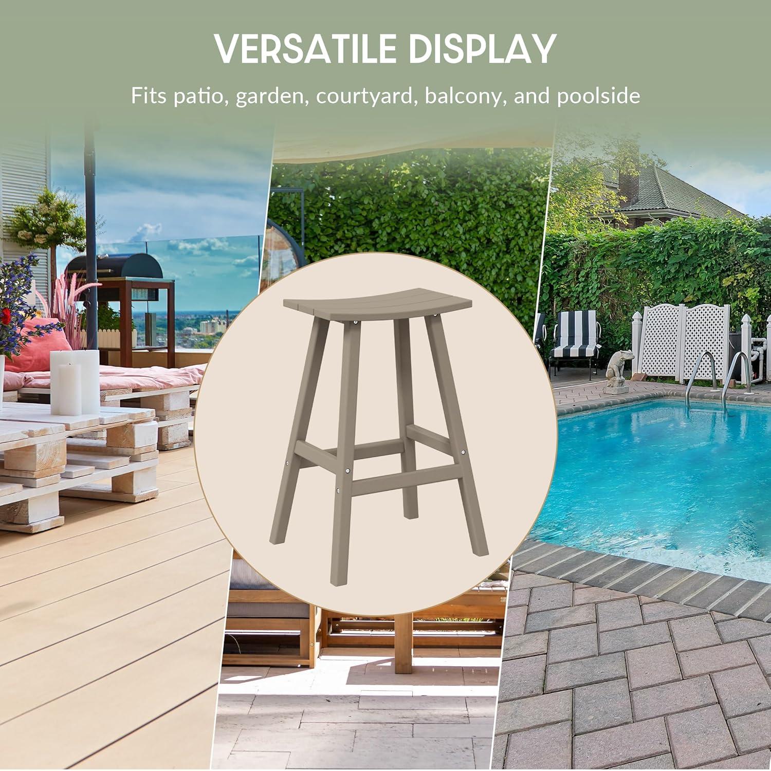 WestinTrends Malibu HDPE Outdoor Patio 29" Bar Stool Saddle Seat, Weathered Wood