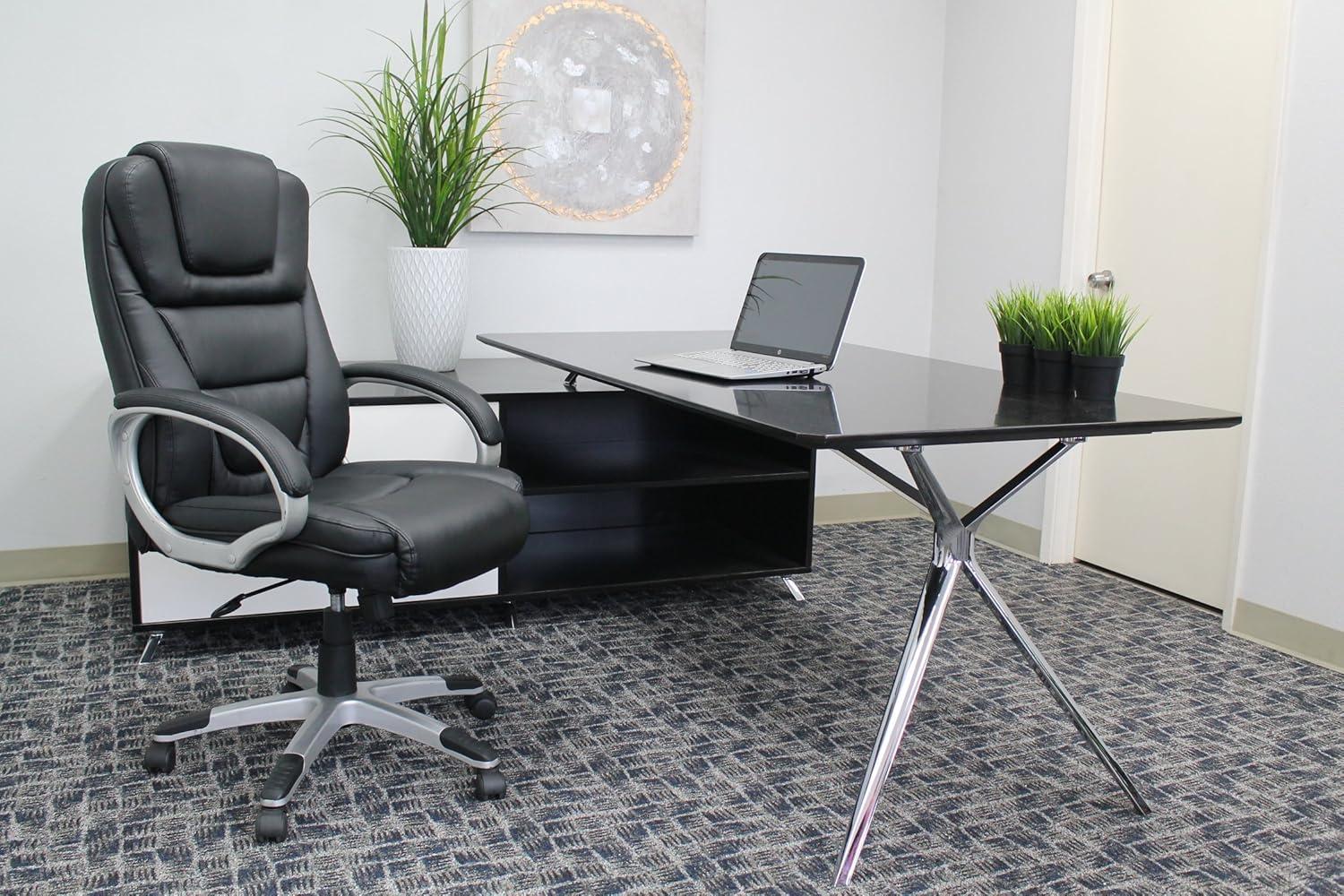 Executive Leatherplus Chair Black - Boss Office Products: High Back, Waterfall Seat, No Tool Assembly