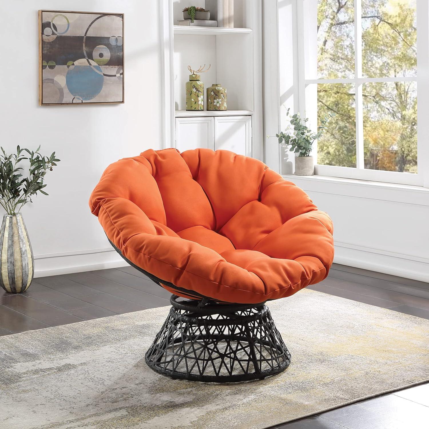 Orange Metal Swivel Papasan Chair with Wicker Frame