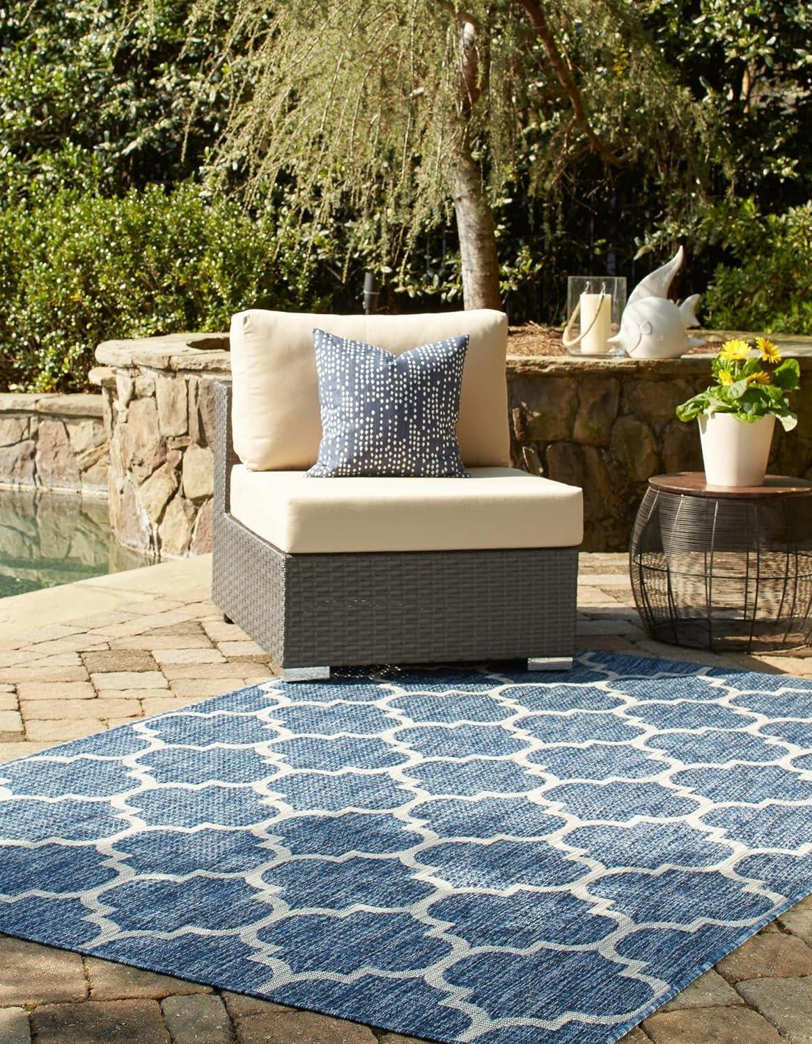 Navy Blue Trellis 9' x 12' Synthetic Outdoor Rug