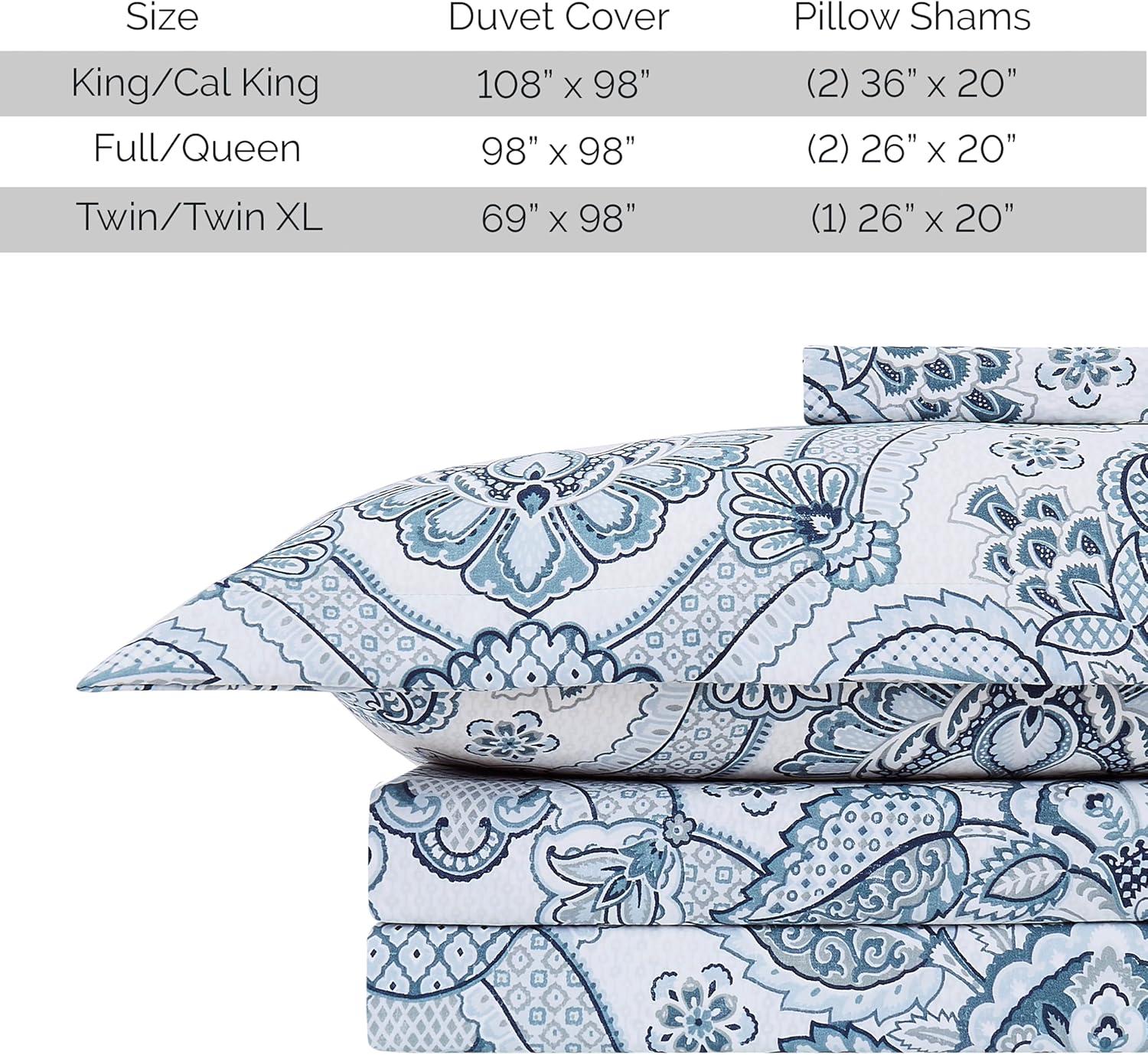 Enchantment Blue Paisley Boho Queen Duvet Cover Set