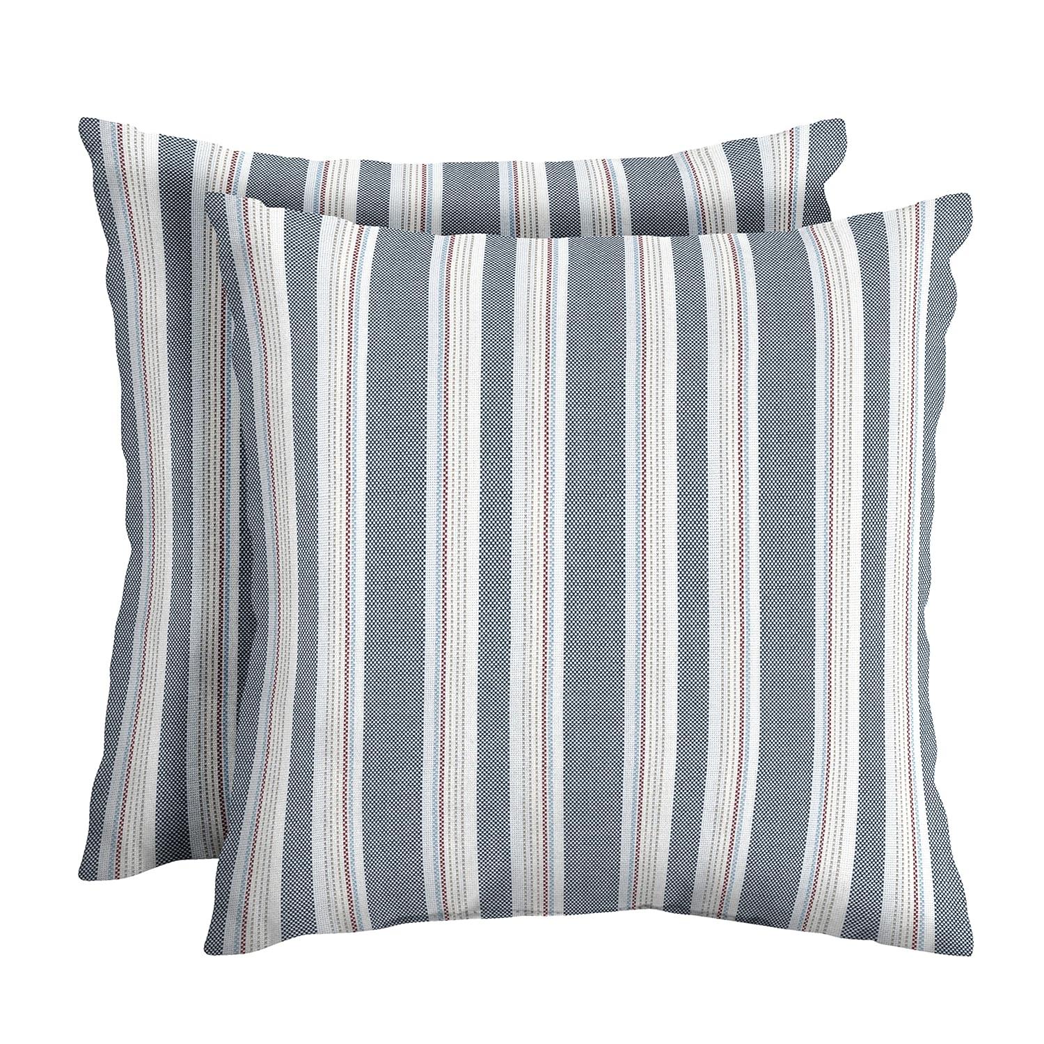 Arden Selections Oceantex Outdoor Toss Pillow 18 x 18, 2 Pack 18 x 18, Ocean Blue Stripe