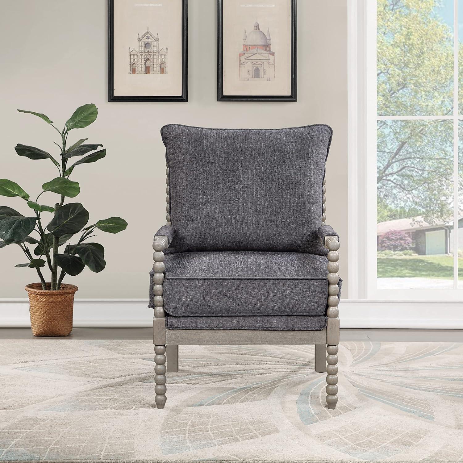 Abbott Brushed Gray Hardwood Spindle Accent Chair with Padded Seat