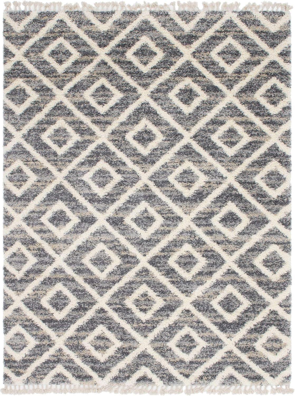 Unique Loom Hygge Shag Collection Area Rug - Diamond (9' x 12' 2" Rectangle, Gray/ Beige)