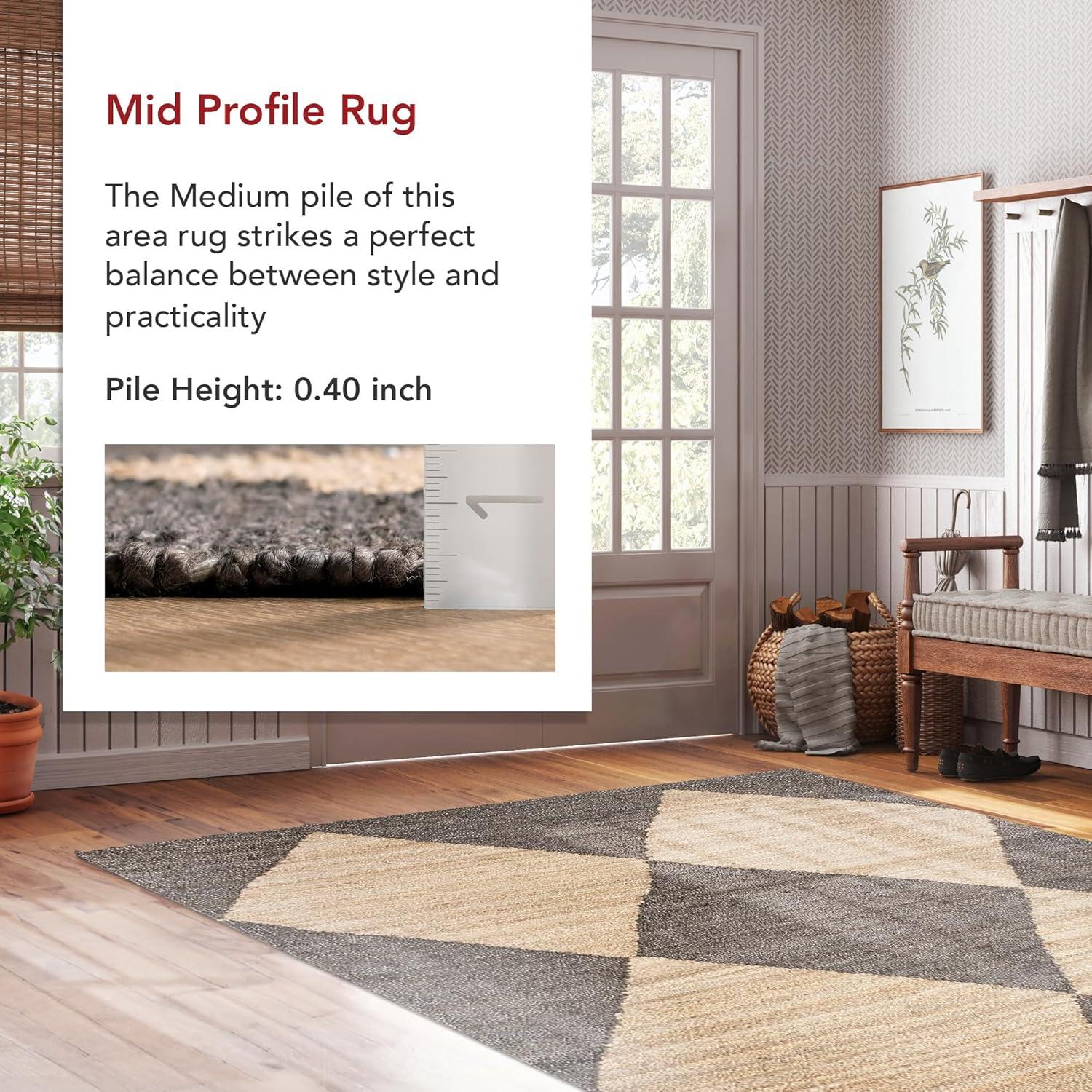 8'x10' Pandora Diamond Jute Area Rug Tan/Black - nuLOOM: Geometric Flat Pile, Handmade, Indoor, Rectangle