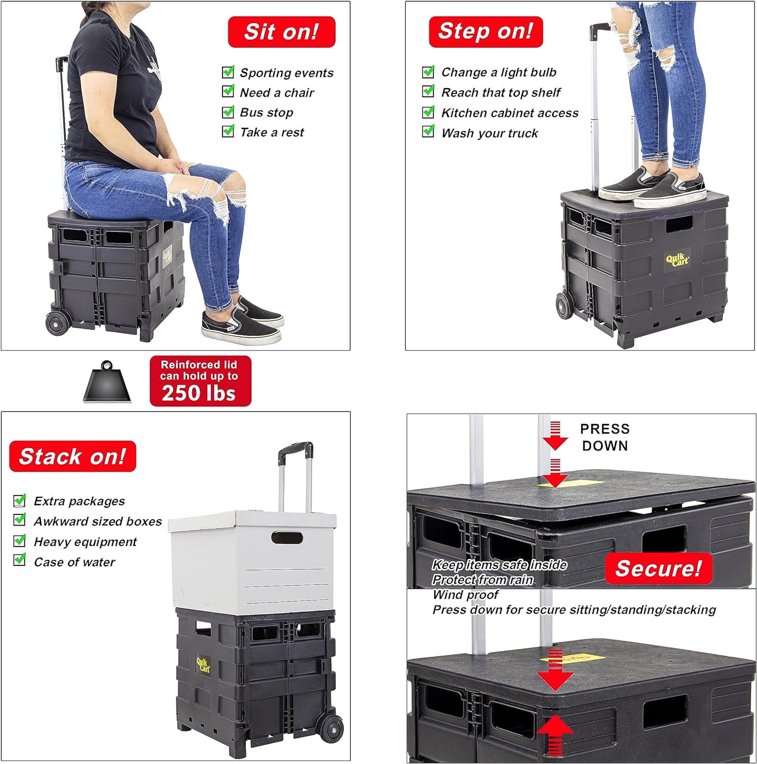 Black Collapsible Rolling Crate with Telescopic Handle