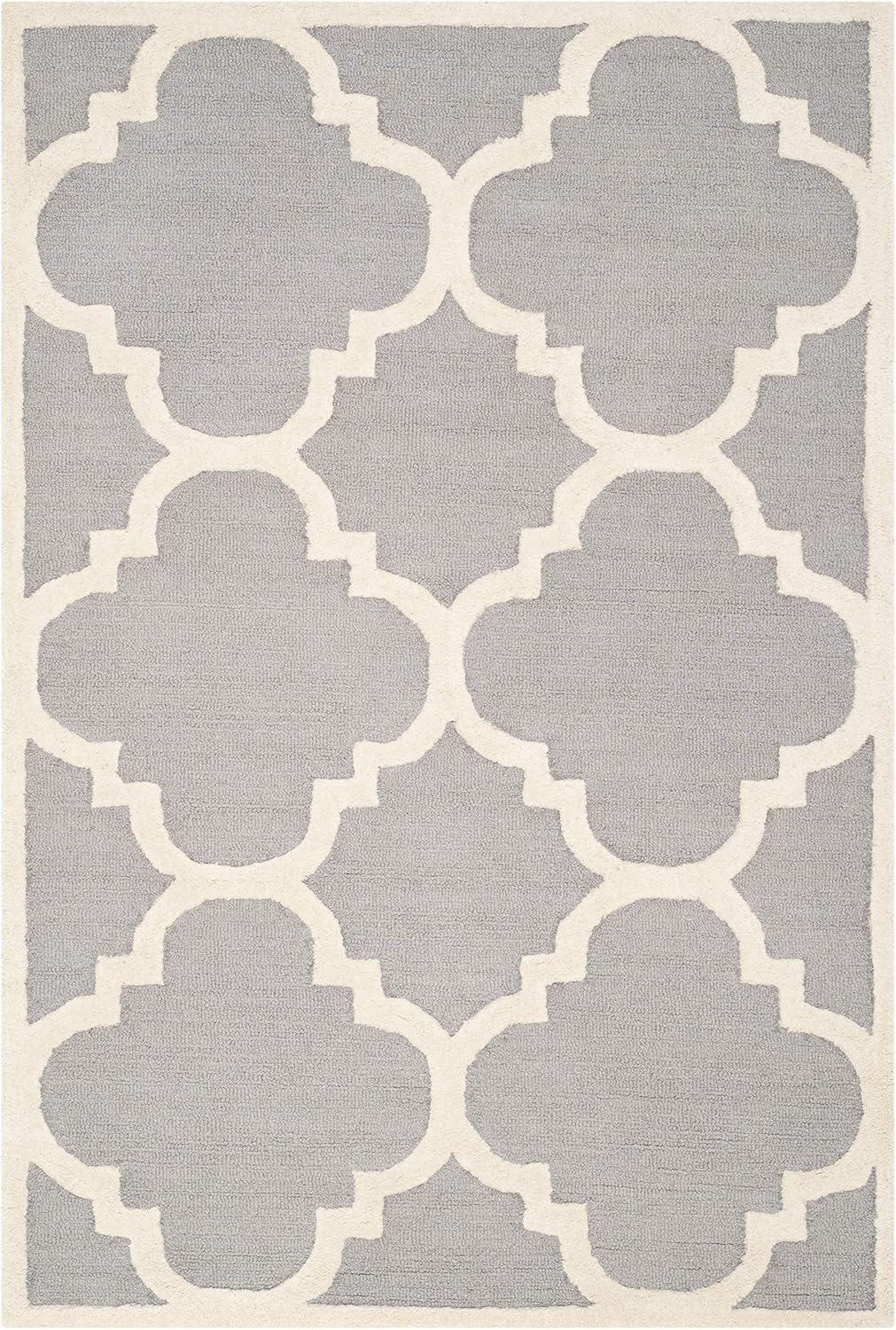 Ivory and Silver Hand-Tufted Wool Rectangular Rug