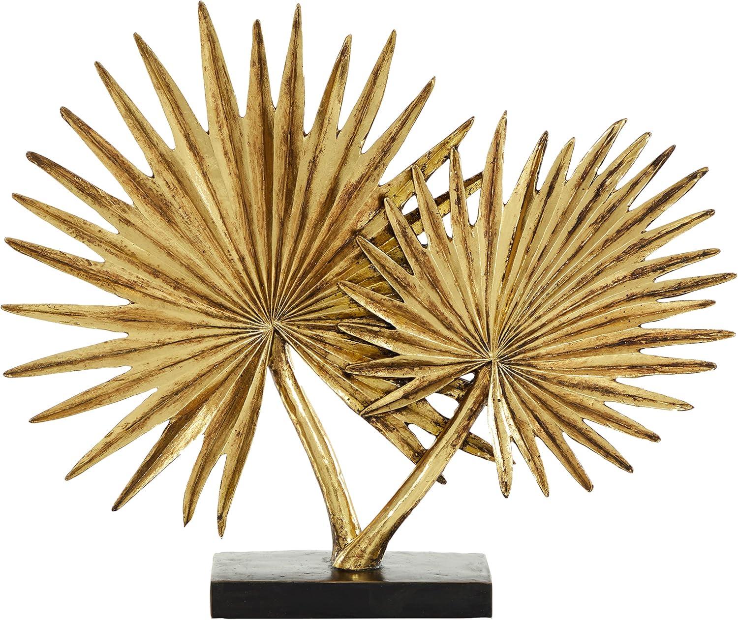 Deco 79 Polystone Leaf Palm Sculpture, 19" x 4" x 16", Gold