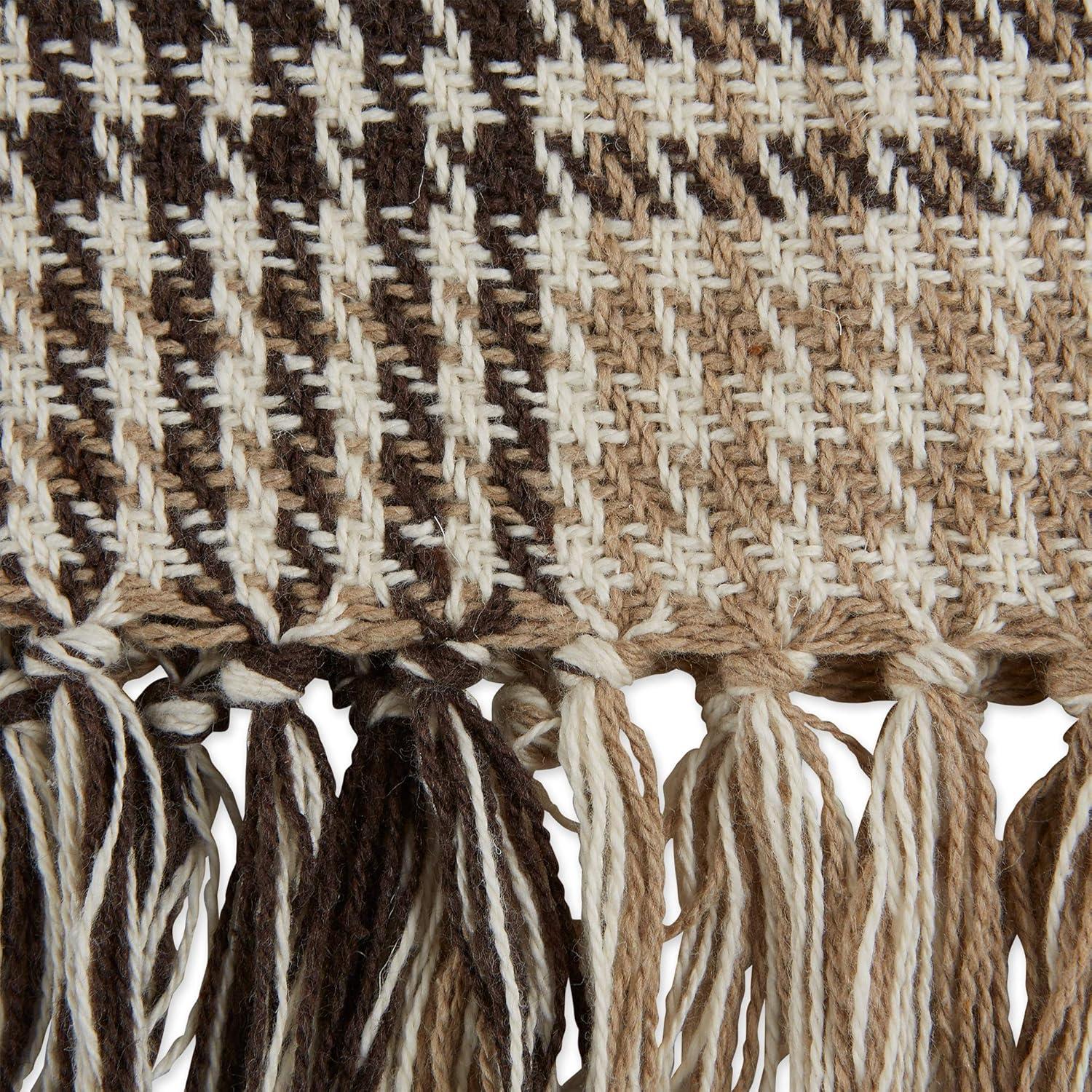 50"x60" Houndstooth Plaid Throw Blanket Dark Brown/Stone - Design Imports: Cotton, Hypoallergenic, Machine Washable