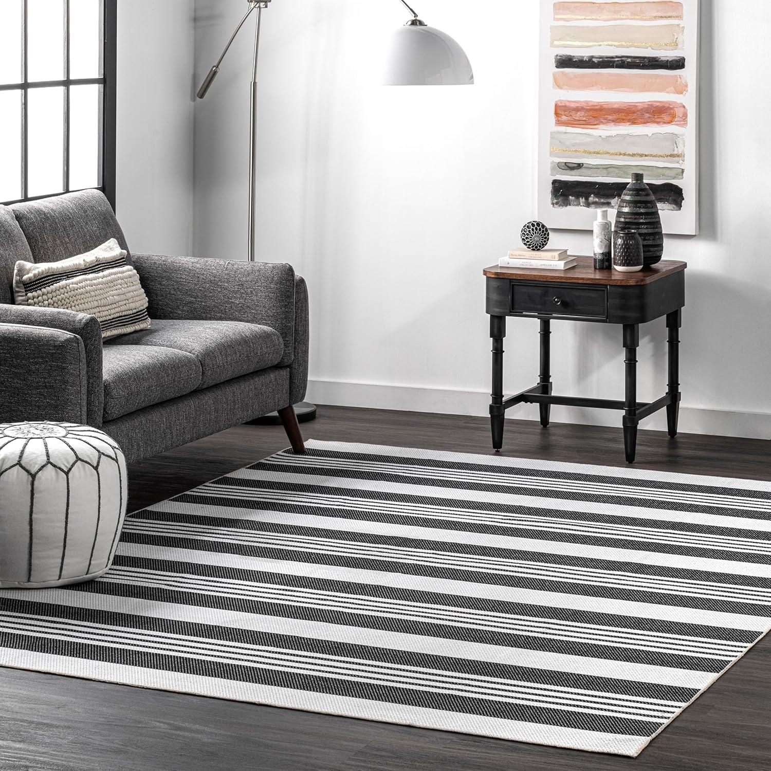 Nuloom Lena Pet Friendly Machine Washable Striped Area Rug, 3' x 5', Charcoal