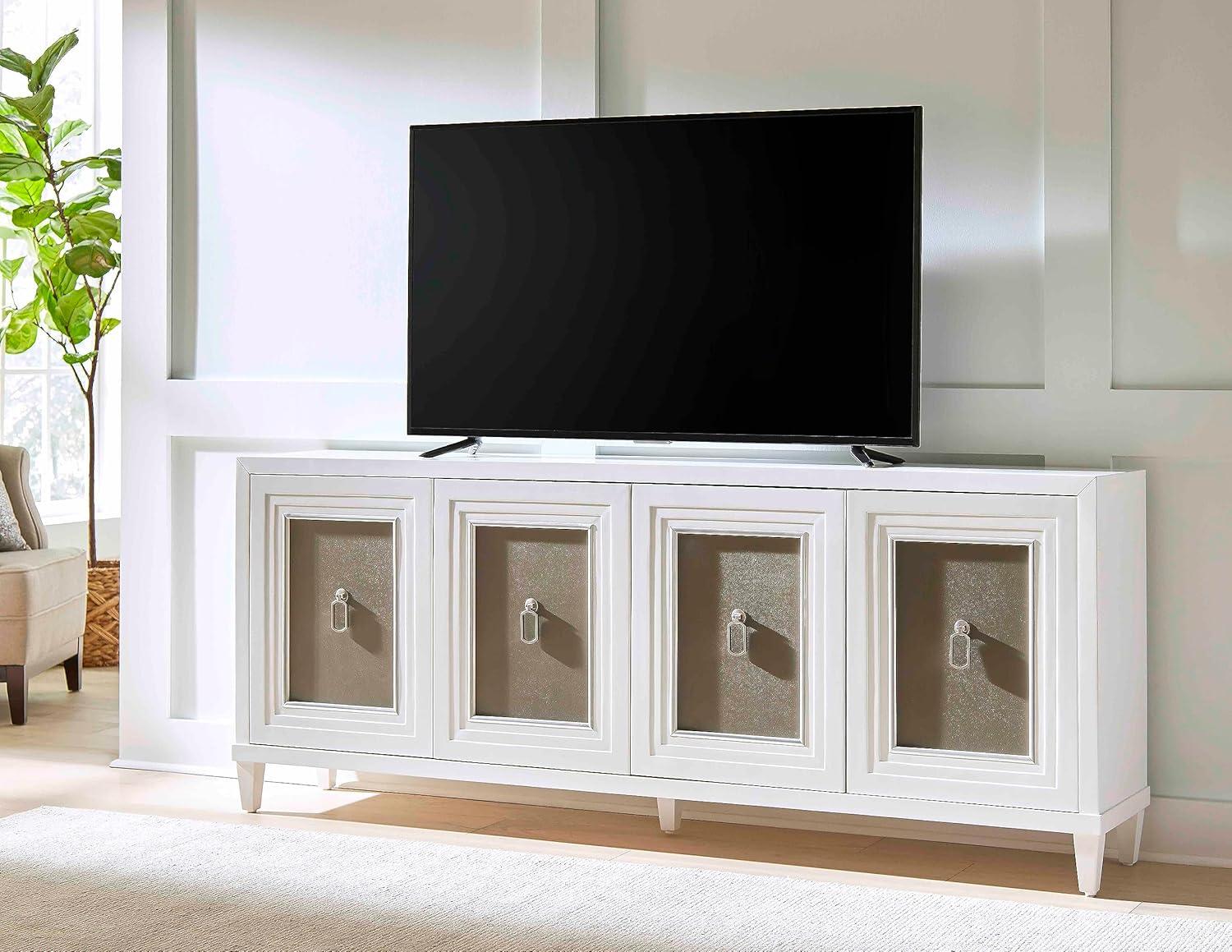 Modern Wood 80" Console with with doors TV Stand Fully Assembled White