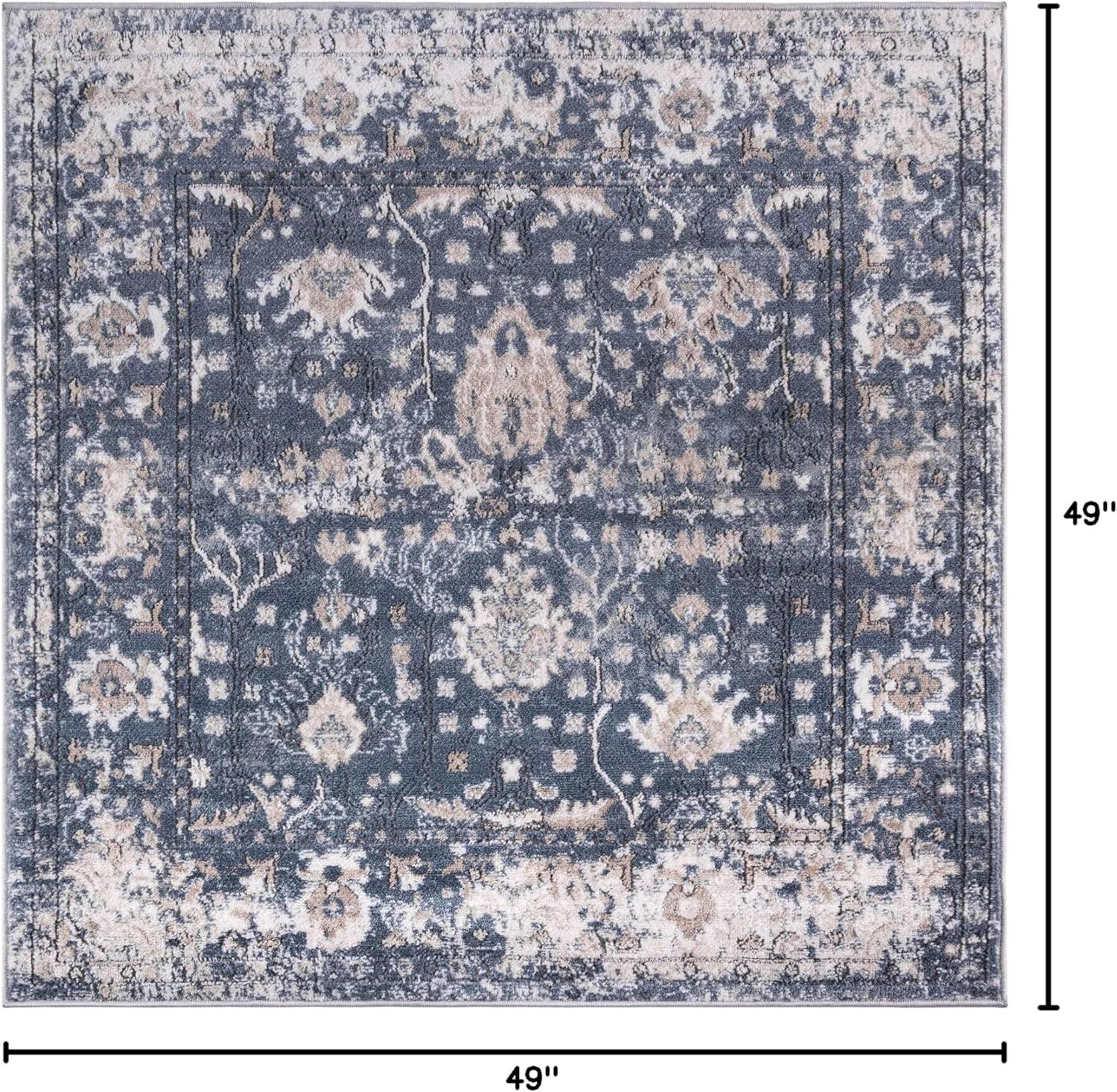 Unique Loom Portland Collection Area Rug - Central (4' 1" Square Blue/Beige)