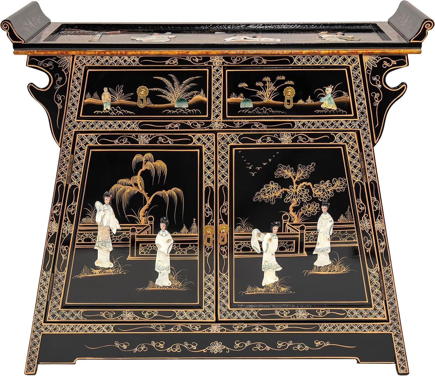 Oriental Furniture Rosewood Altar Cabinet, Two-Tone, 27.50"H