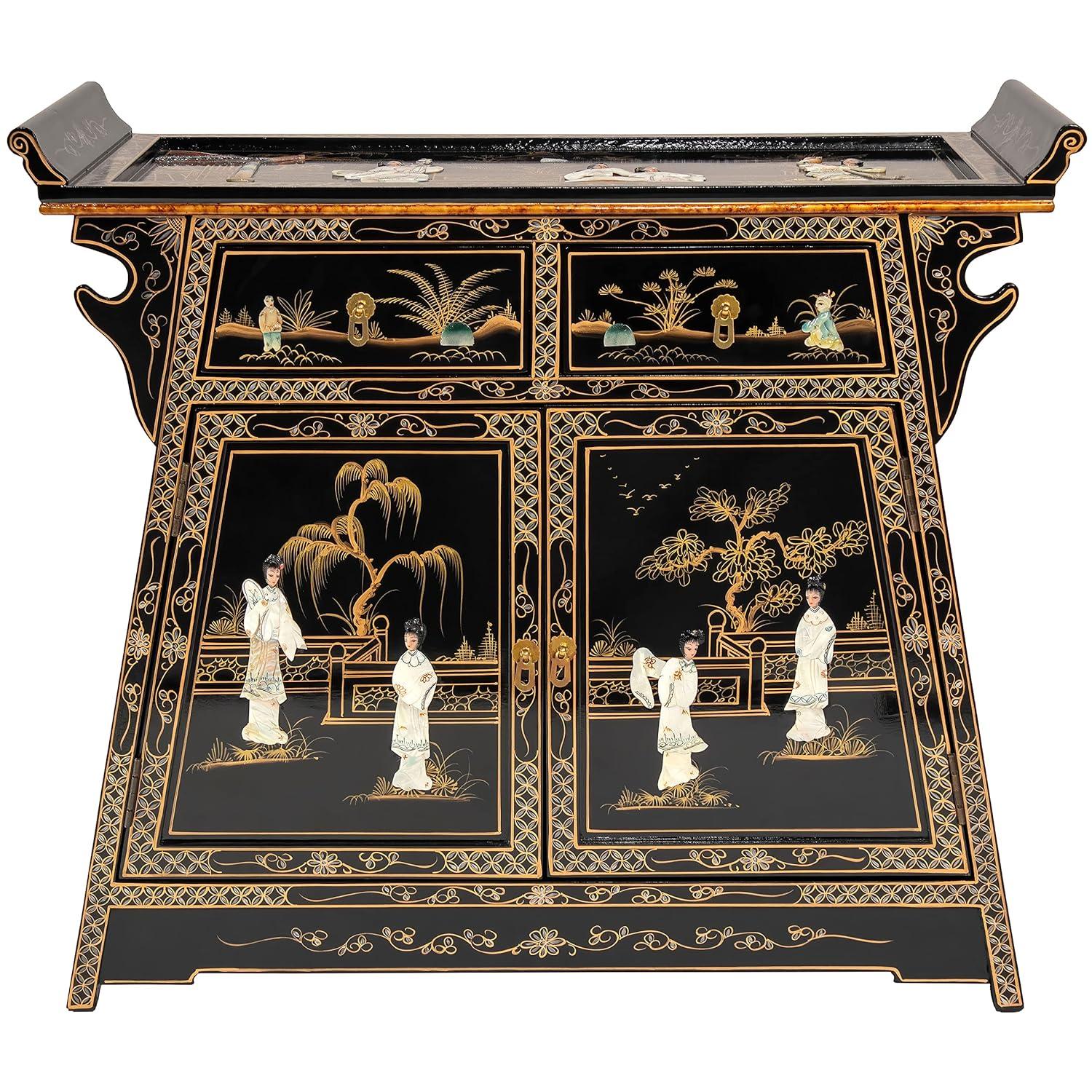 Oriental Furniture Rosewood Altar Cabinet, Two-Tone, 27.50"H