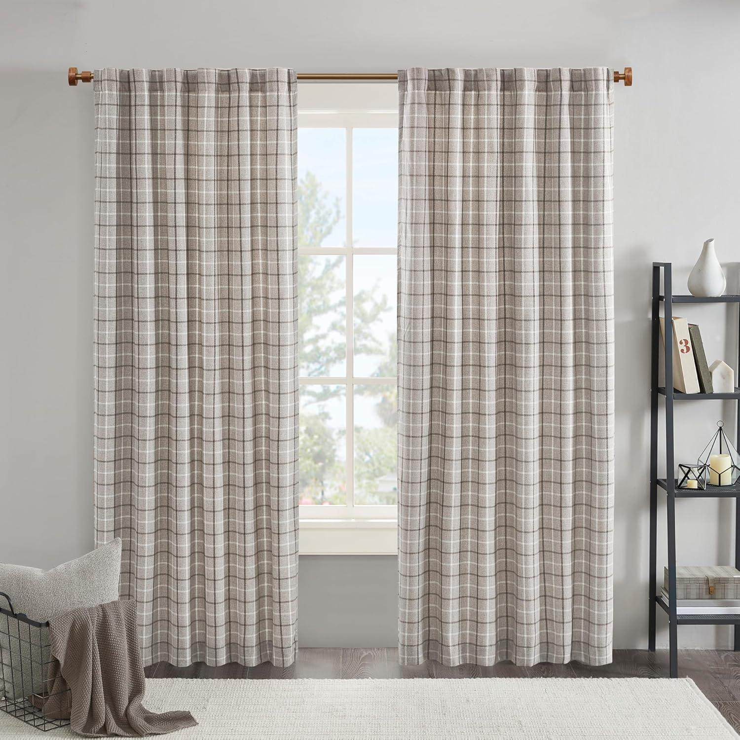 Anaheim Woven Plaid Room Darkening Thermal Fleece Lined Single Curtain Panel
