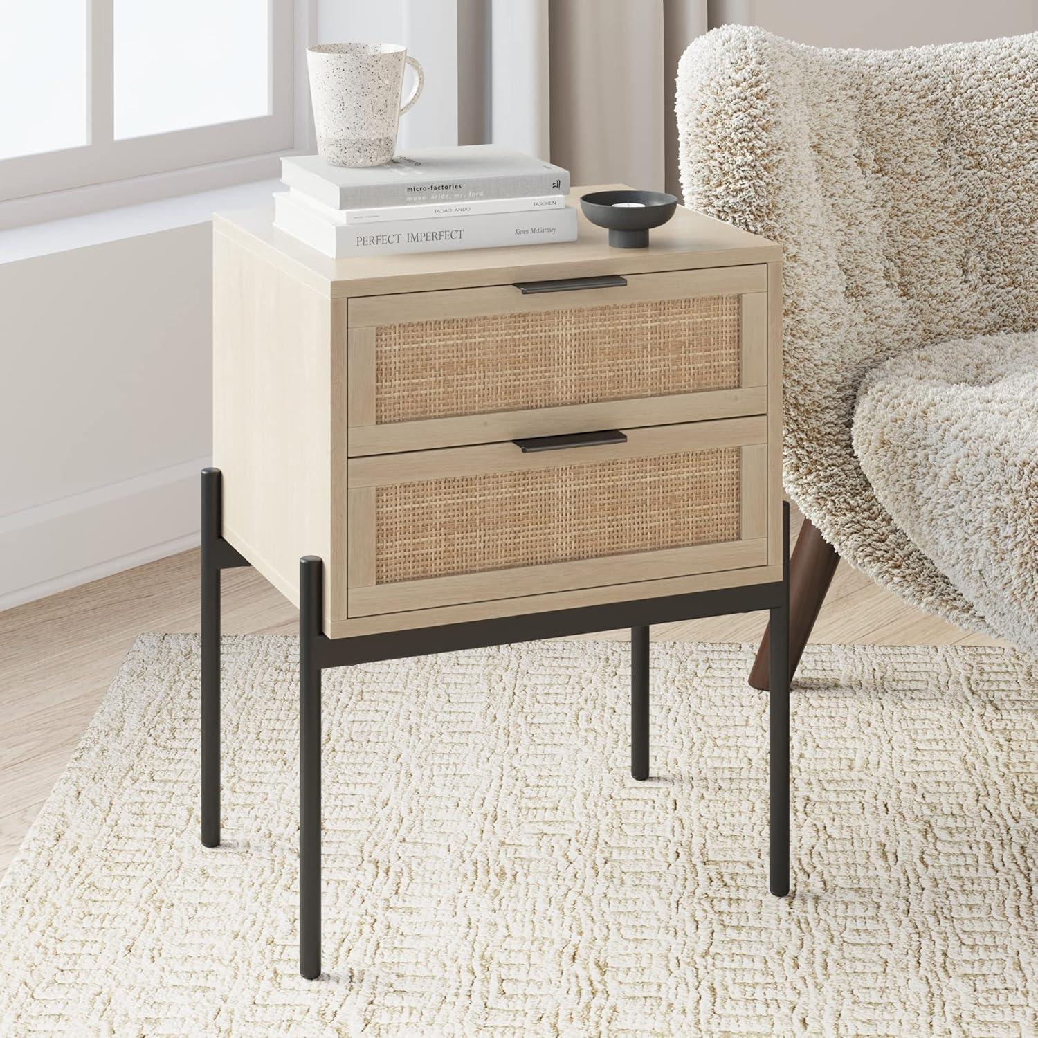 Nathan James Set of 2 Andrew Rattan Nightstand Light Oak