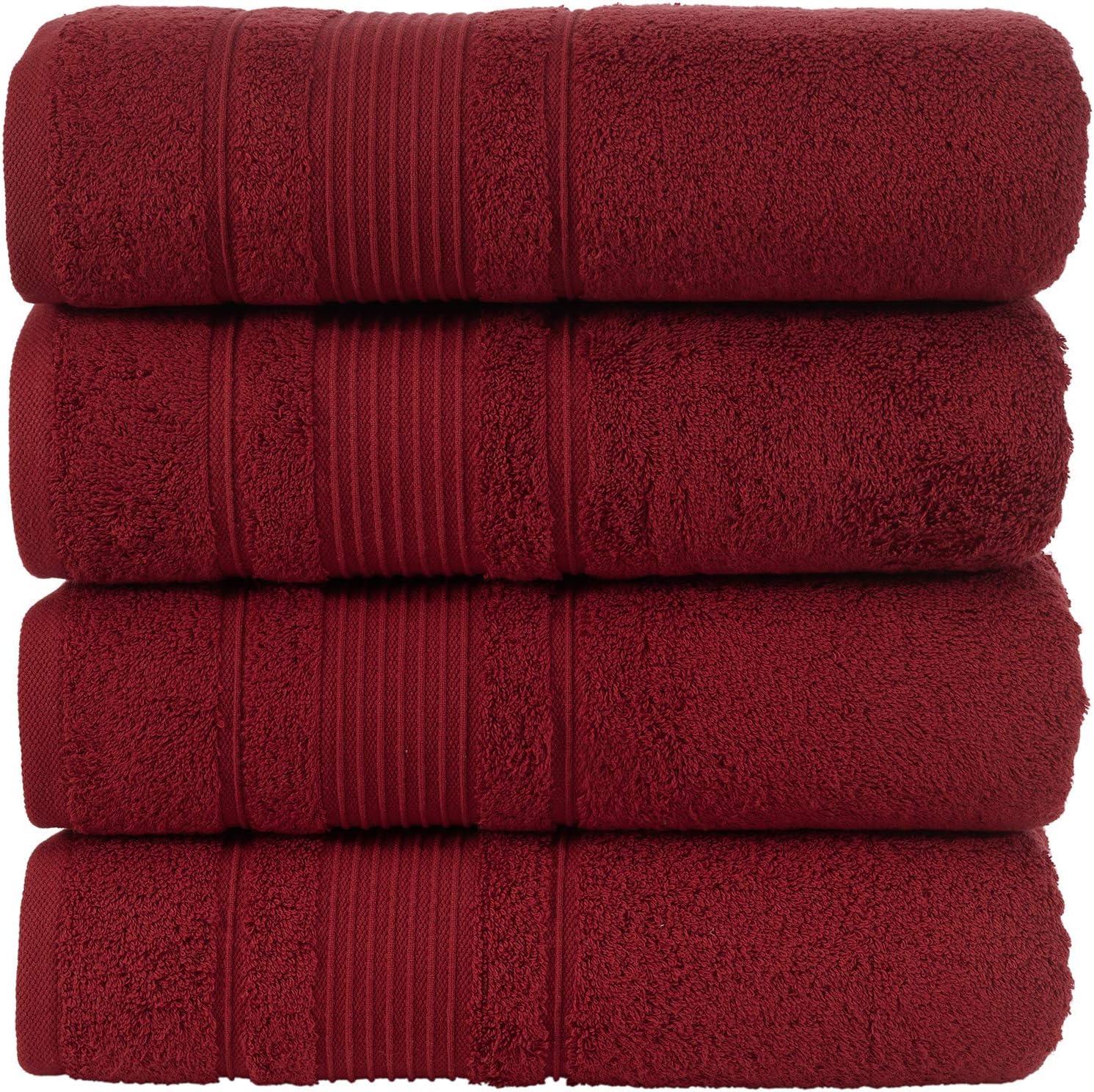 4-Piece Bath Towels Set for Bathroom, Spa & Hotel Quality | 100% Cotton Turkish Towels | Absorbent, Soft, and Eco-Friendly (Burgundy)