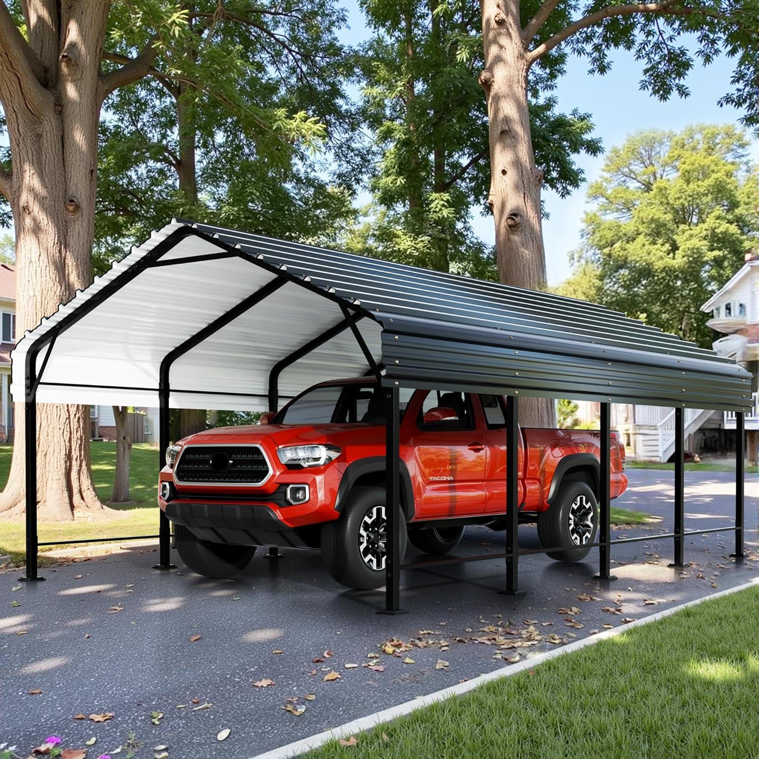 12' x 20' Gray Metal Carport with Galvanized Steel Roof