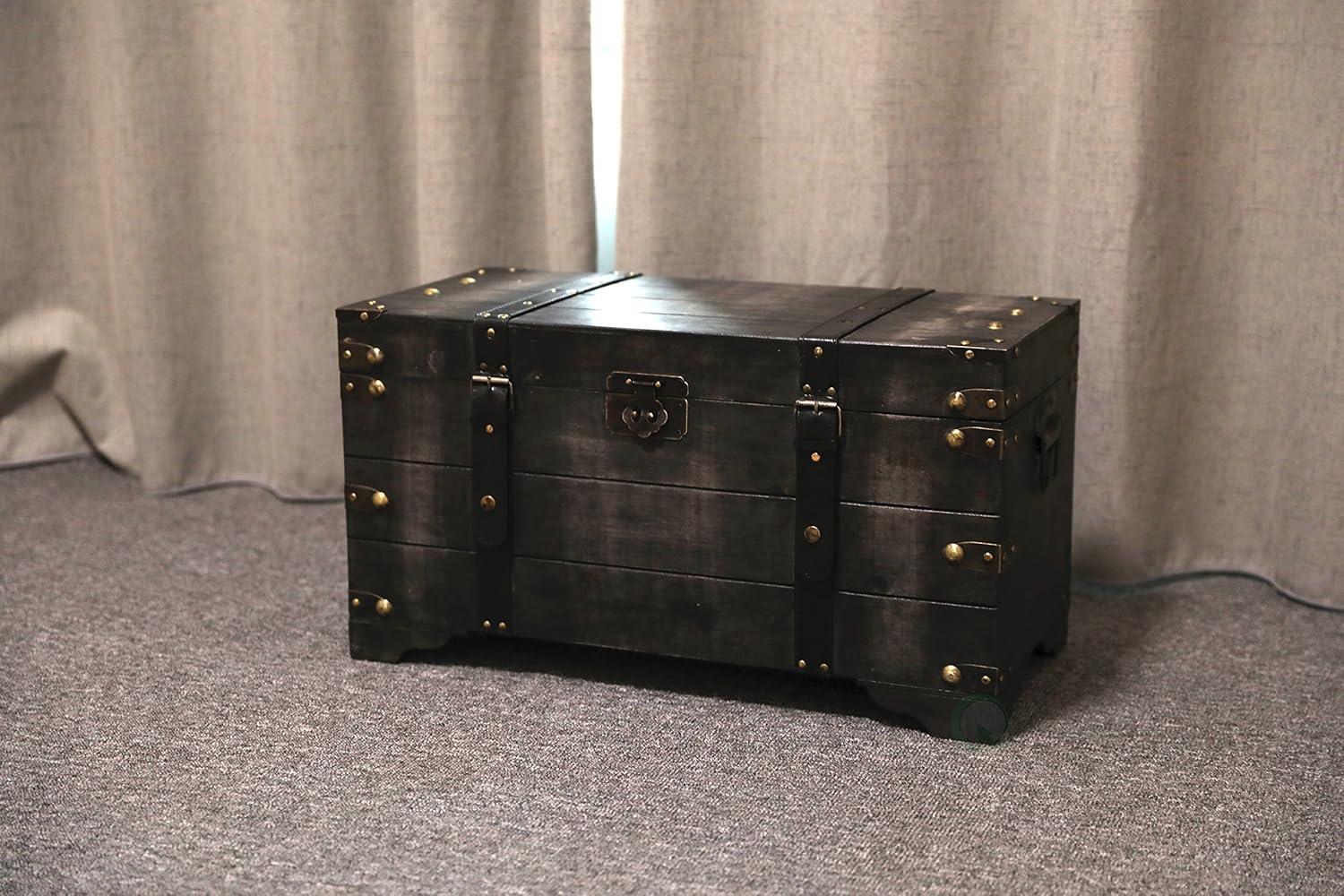 Vintiquewise Distressed Black Medium Wooden Storage Trunk