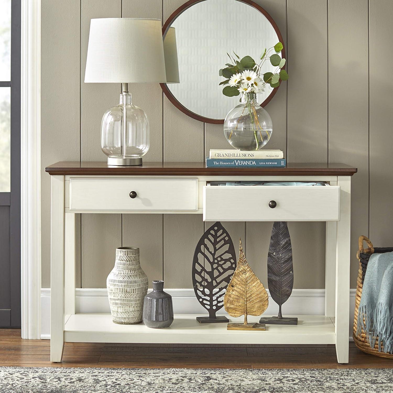 Charleston End Table Off White/Chestnut - Buylateral: Mid-Century Modern Design, Drawer & Fixed Shelf