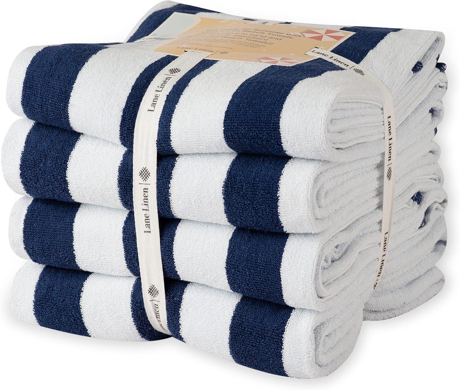 Blue and White Striped Cotton Beach Towels Set of 4