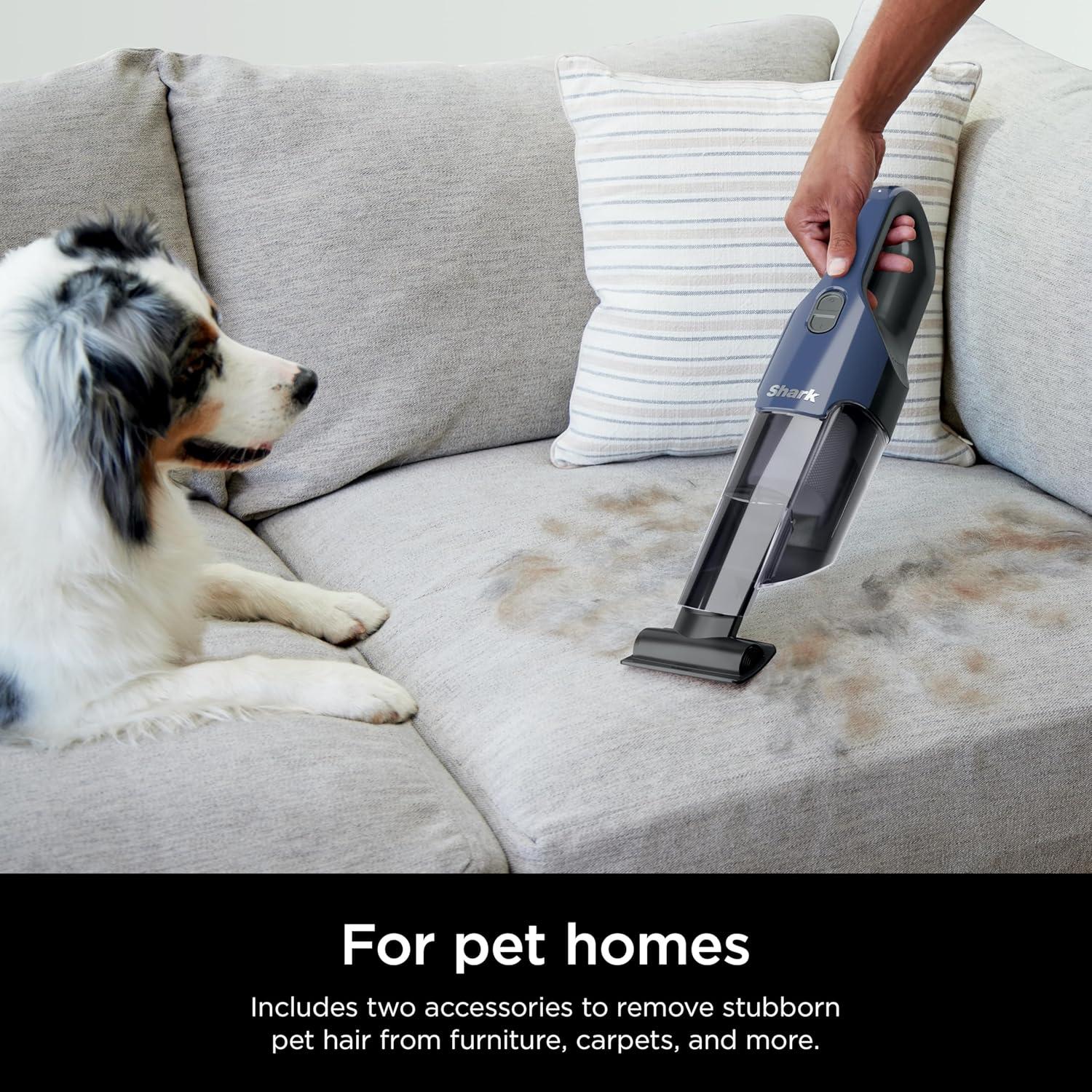 Shark Cyclone PET Handheld Vacuum with PetExtract Hair, 8" Crevice Tool, HyperVelocity Suction, Navy Blue/Grey
