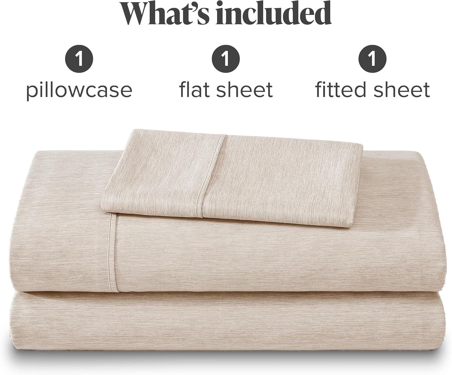 Bare Home Premium 1800 Collection 3-Piece Bed Sheet Set, Twin, Heathered Pebble