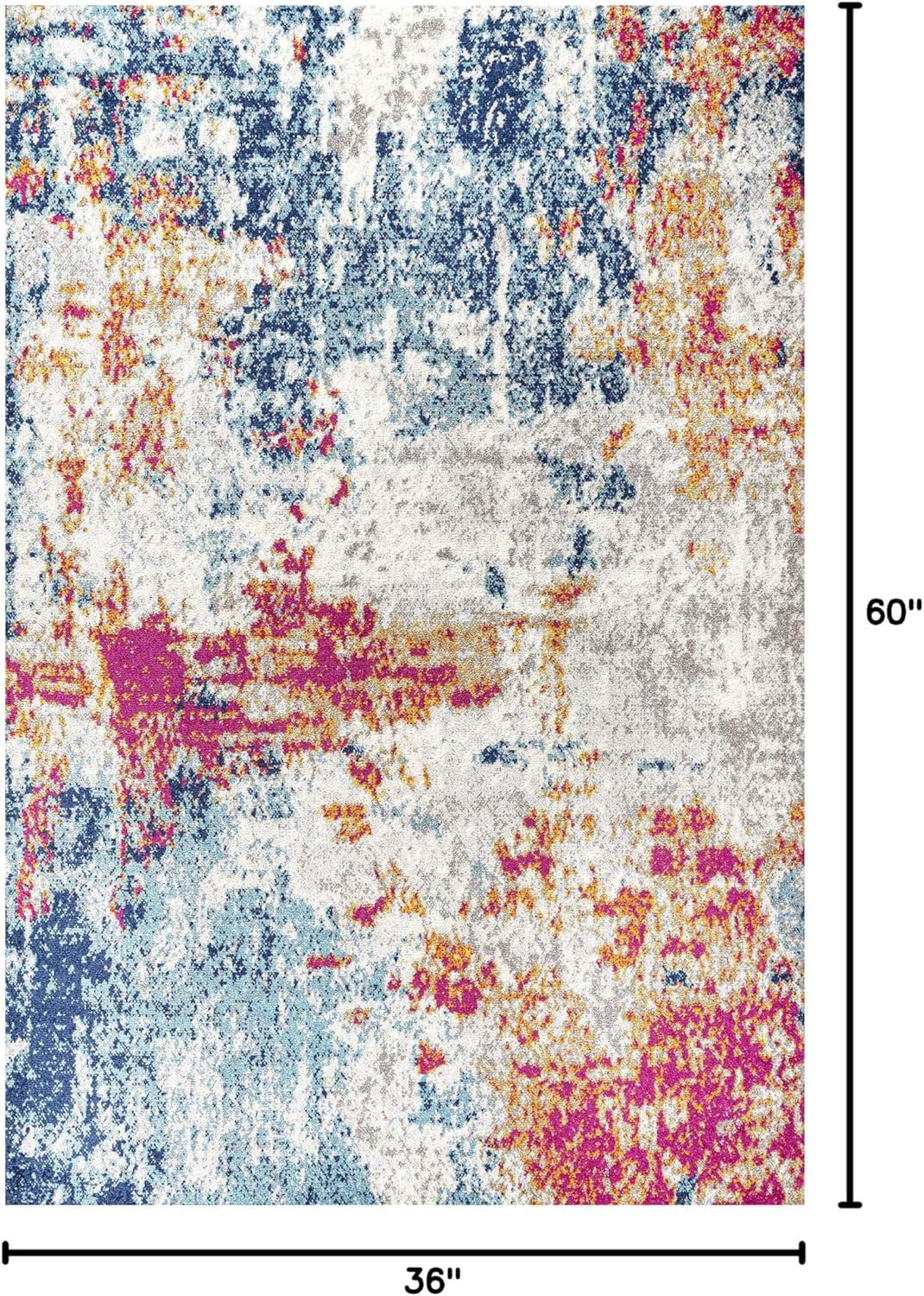 3'x5' Sunset Modern Abstract Area Rug, Blue/Multi - JONATHAN Y