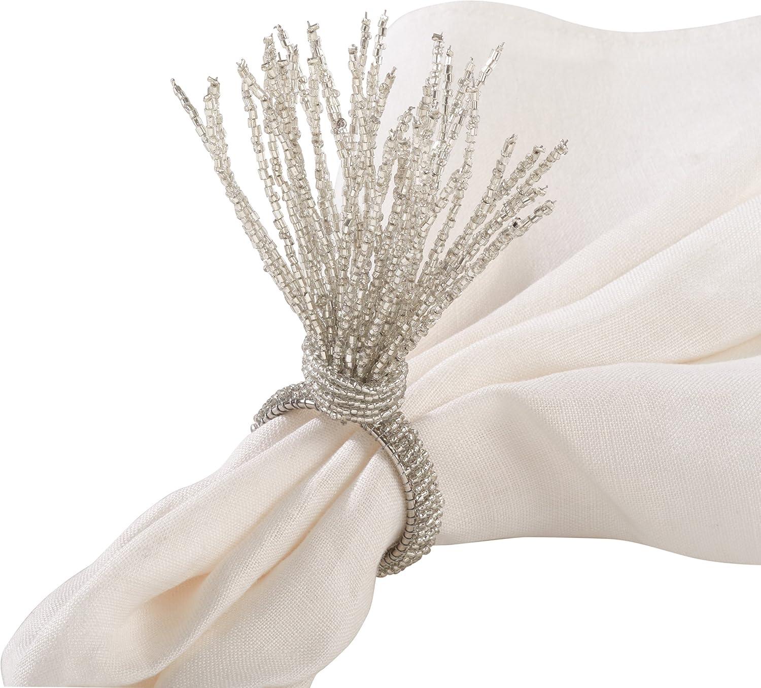 Silver Beaded Spray Design Napkin Rings Set of Four