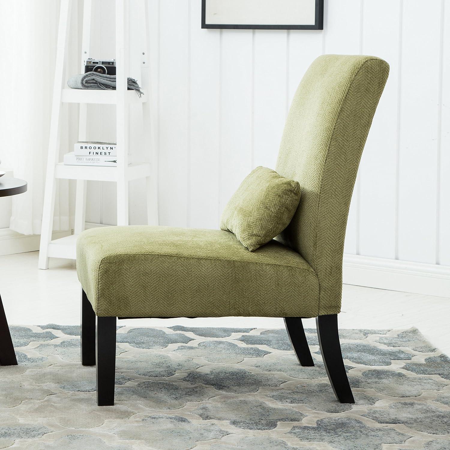 Pisano Contemporary Chenille Fabric Armless Accent Chair with Pillow in Green