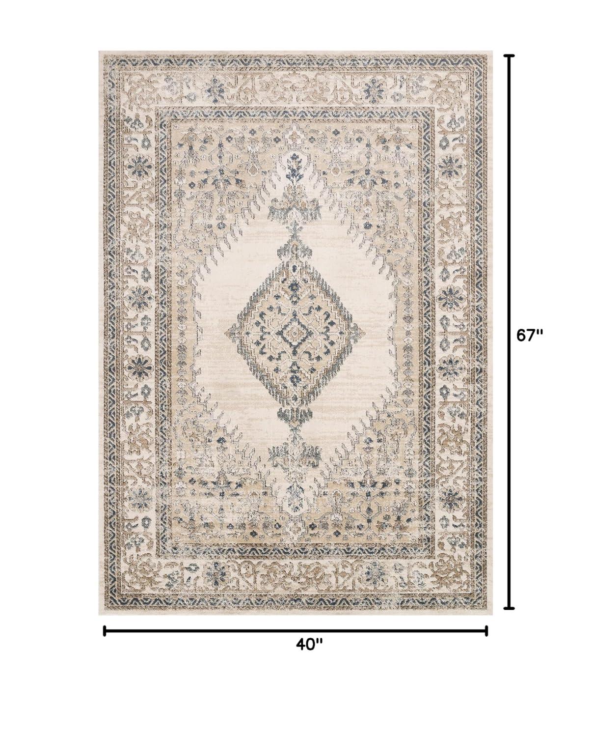 Ivory and Oatmeal Rectangular Synthetic Reversible Rug