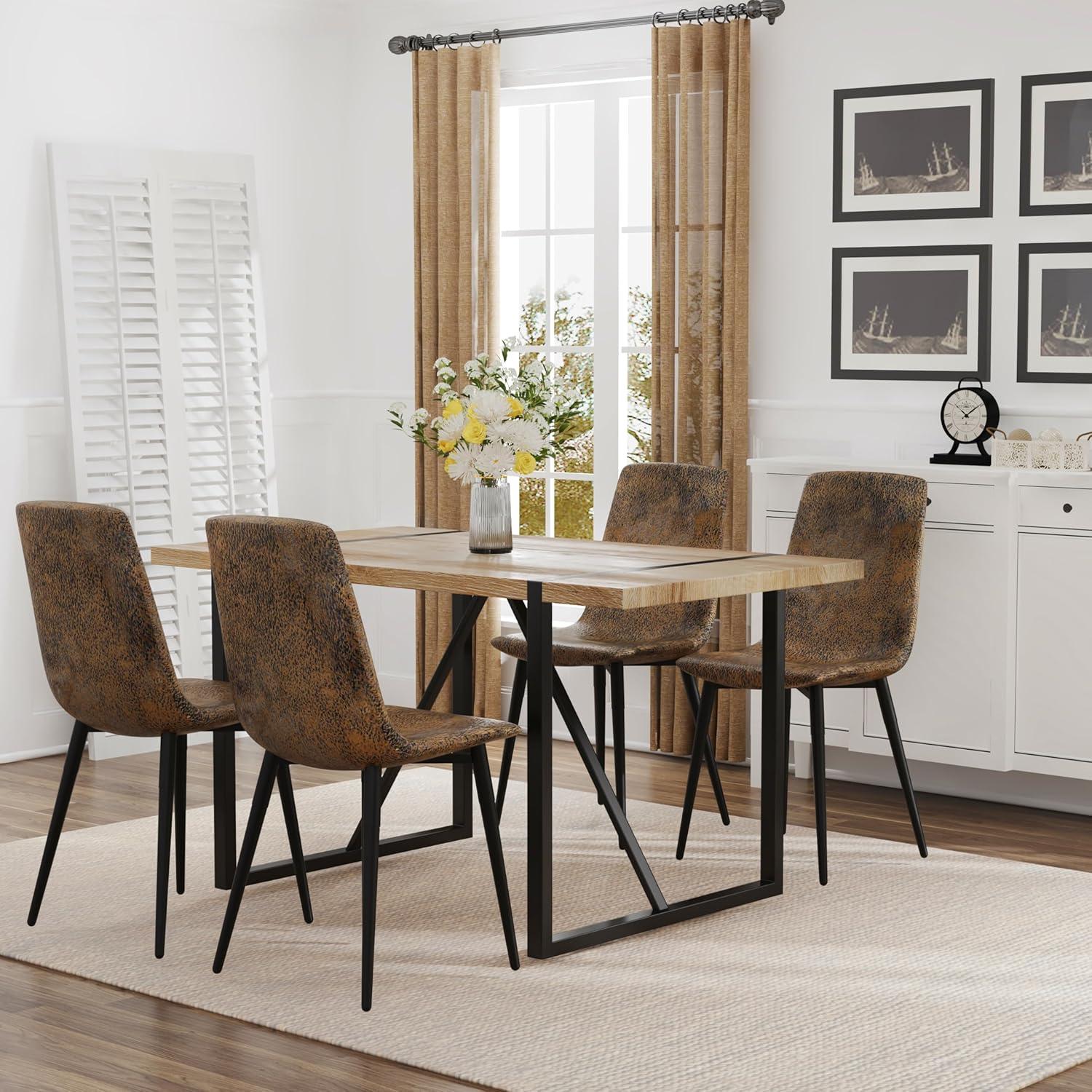 Modern Industrial 5-Piece Light Brown Wood Dining Set