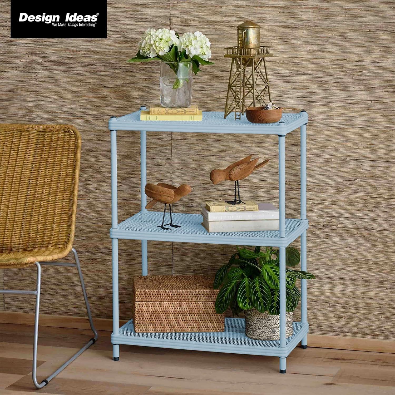 Design Ideas MeshWorks 3 Tier Full-Size Metal Storage Shelving Unit Rack for Kitchen, Office, and Garage Organization, 23.6” x 13.8” x 31.5,” Blue