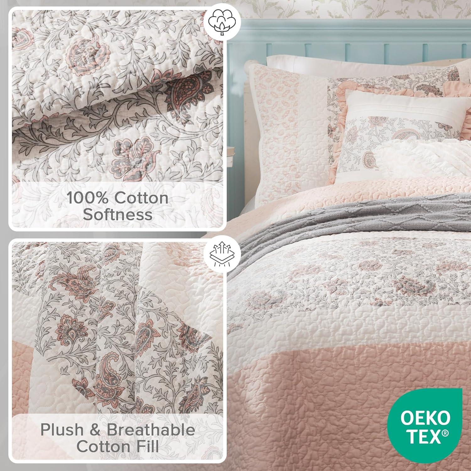 Dawn 6 Piece Cotton Percale Quilt Set with Throw Pillows