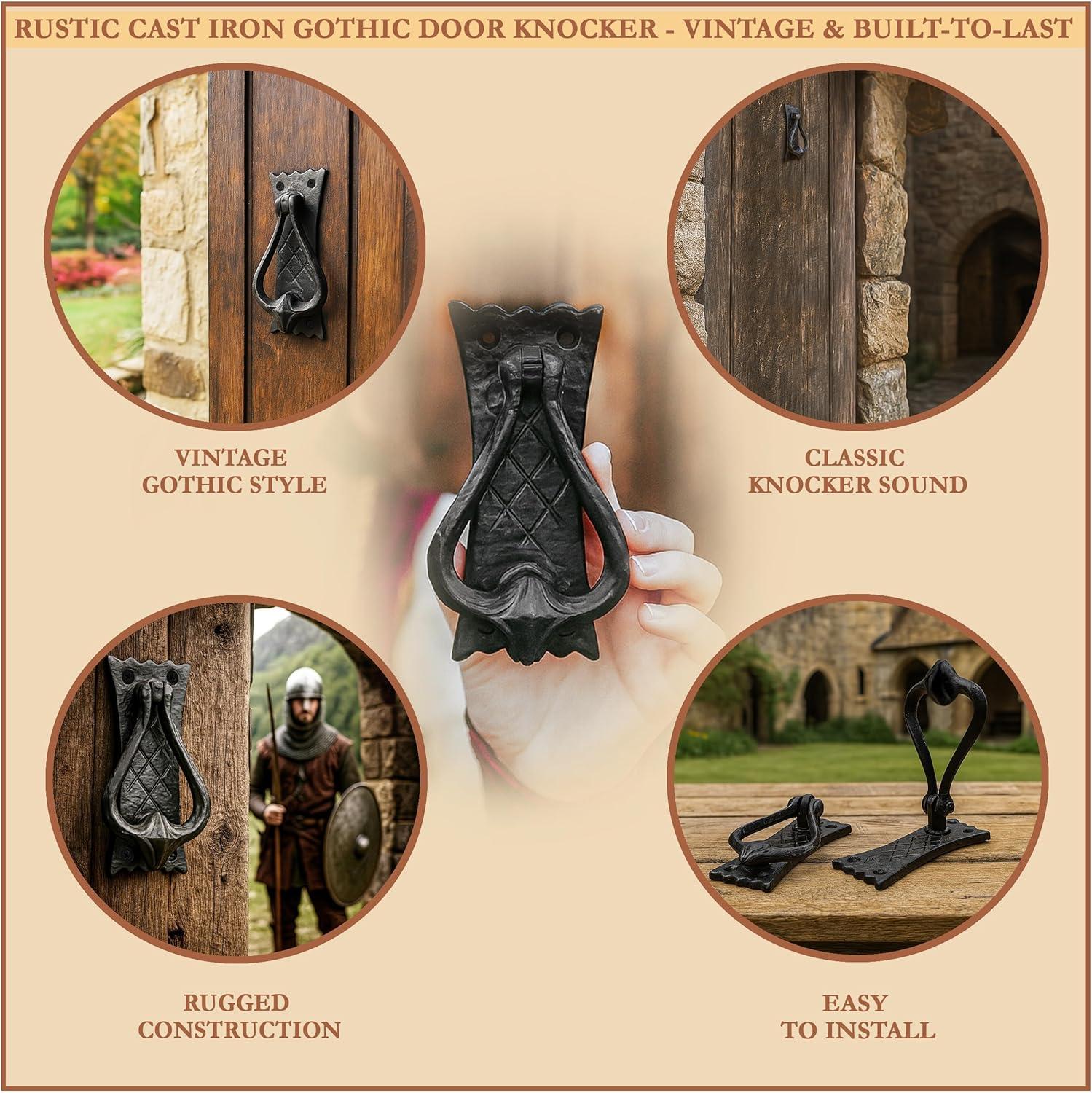 Mystic Colonial Hardware Bedroom Door Knocker Antique Black Ironmongery - True Solid CAST Iron - 4.7 inches