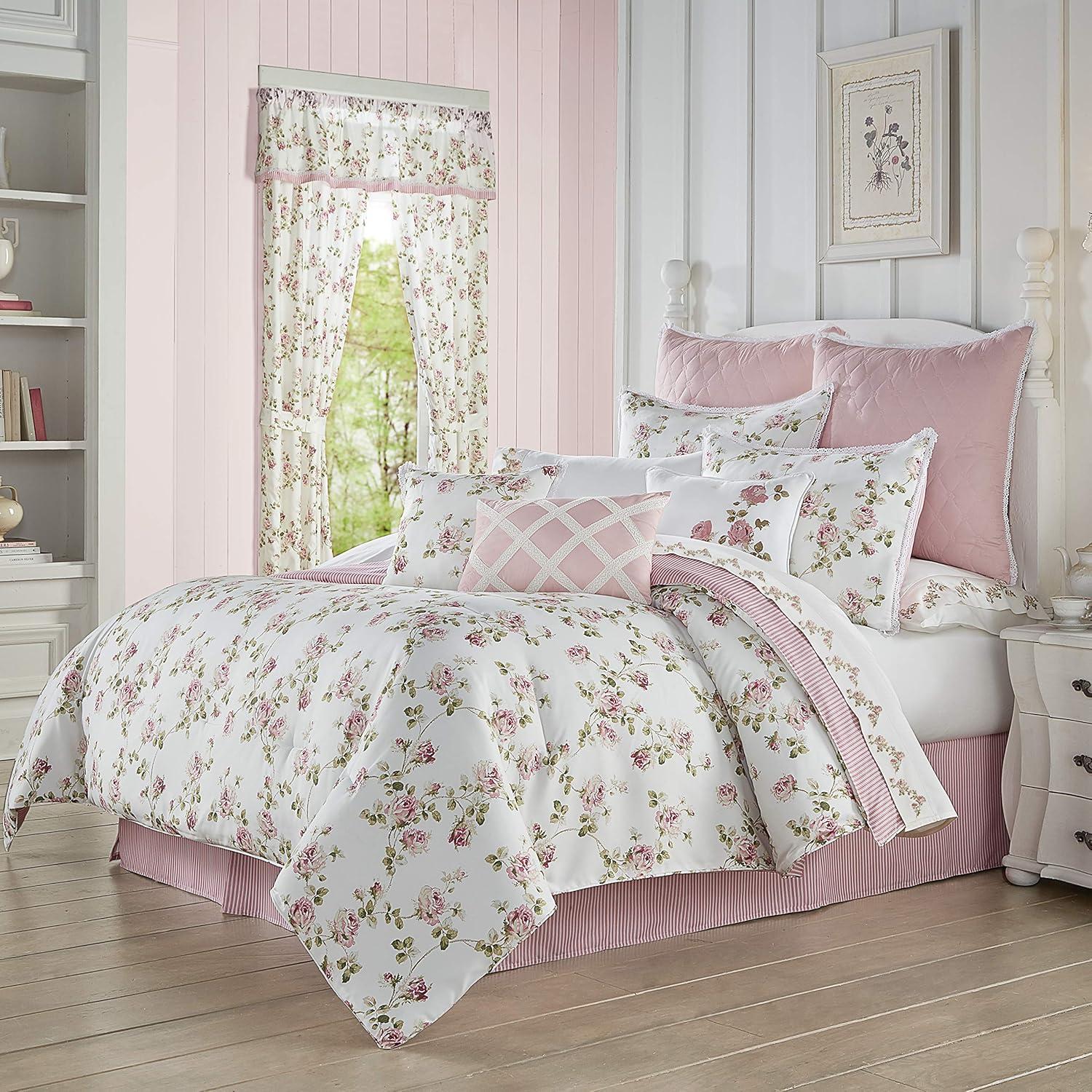 Queen Pink Microfiber Floral 4-Piece Bedding Set