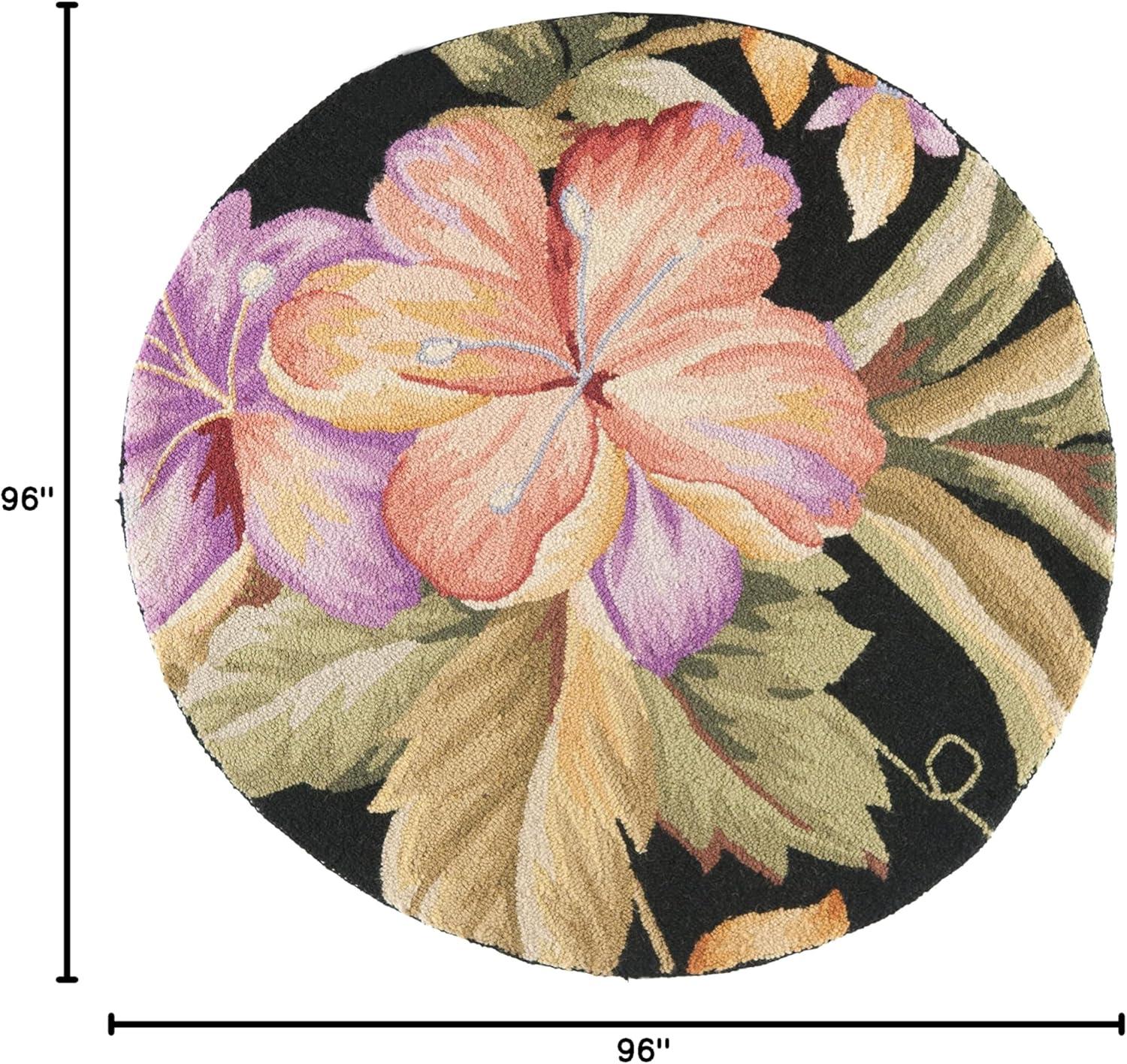 Handmade Black Floral Wool 8' Round Area Rug