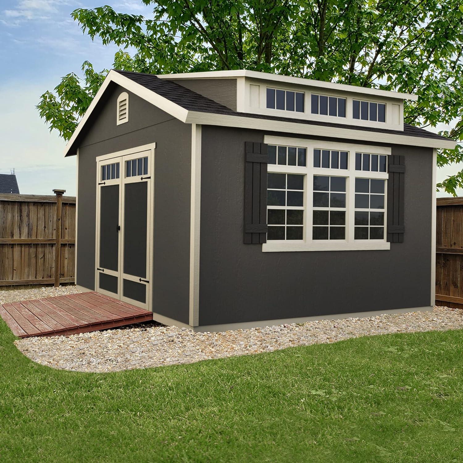 Beige 10' x 12' Wooden Storage Shed Kit with Windows