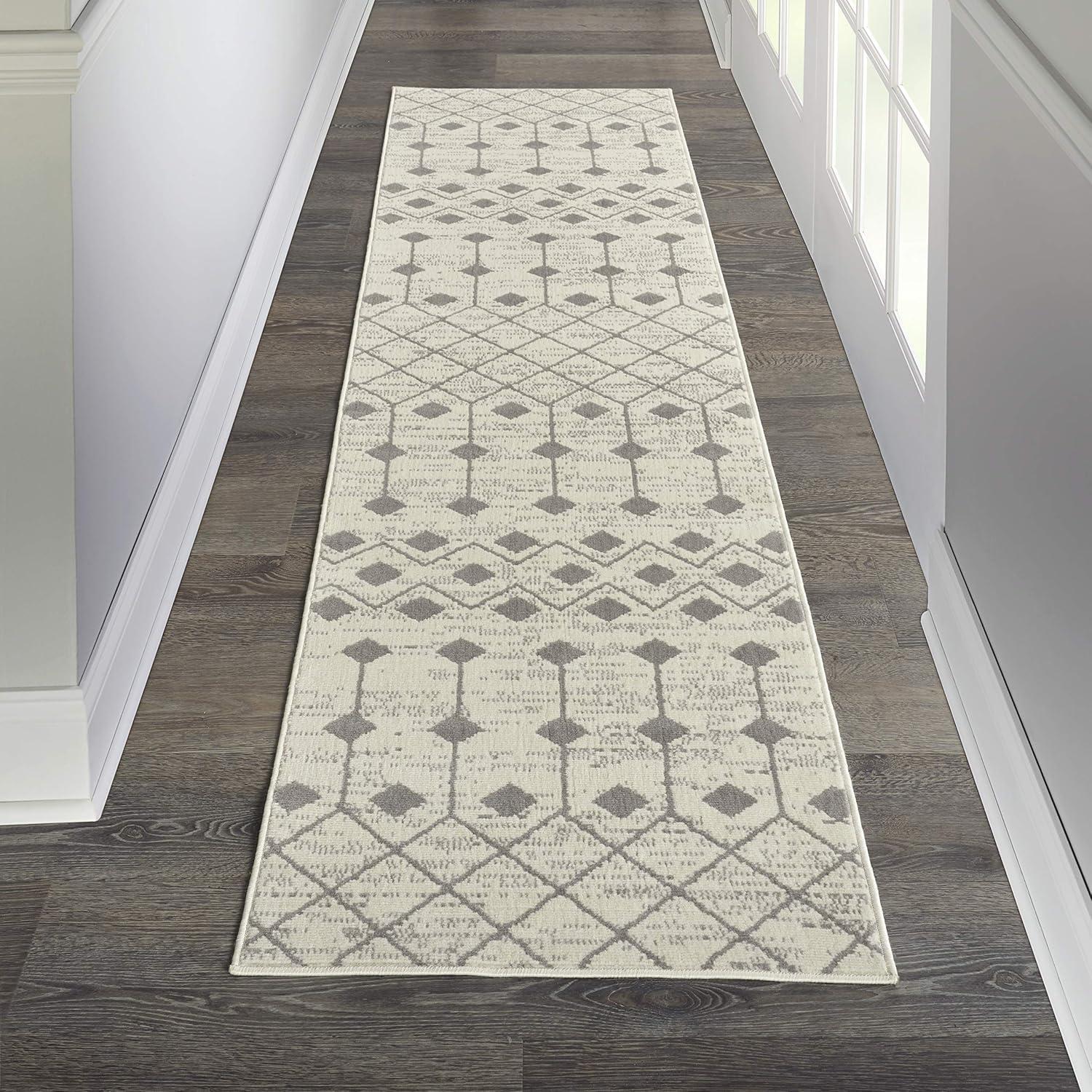 Grafix Ivory & Grey Moroccan Diamond Runner Rug 27" x 5.91"