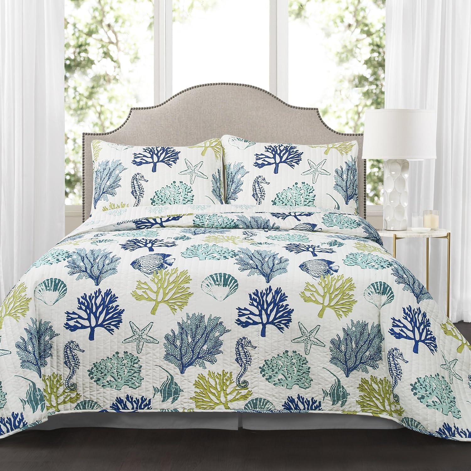 Lush Decor Coastal Reef Cotton Reversible Coastal 3 Piece Quilt Set