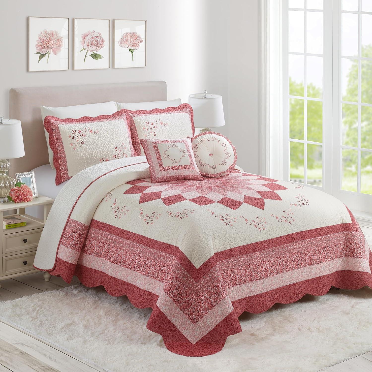 Caroline Quilt Bedspread Red/Ivory - Modern Heirloom